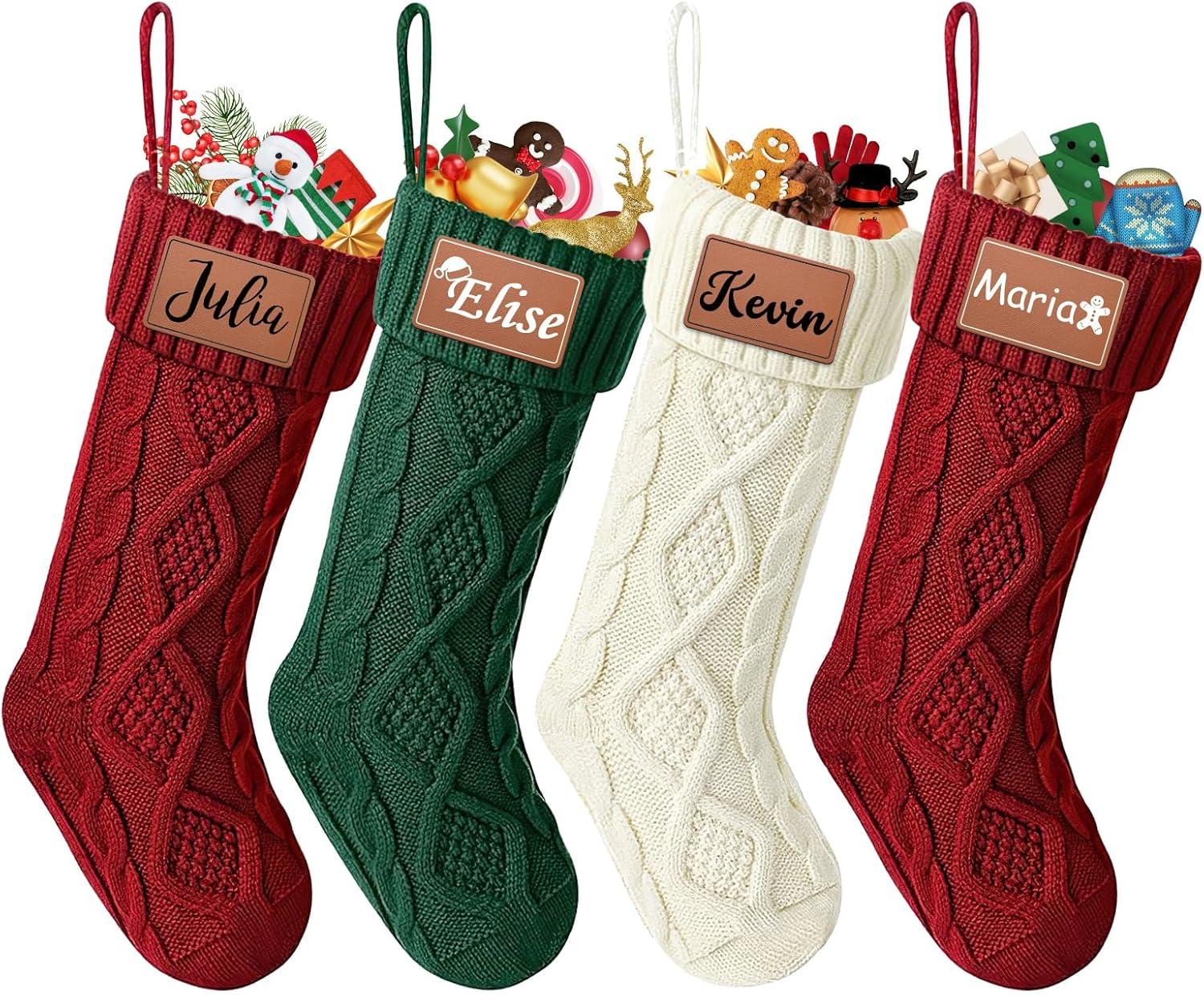 Ivory and Red Knitted Christmas Stockings Set of 4