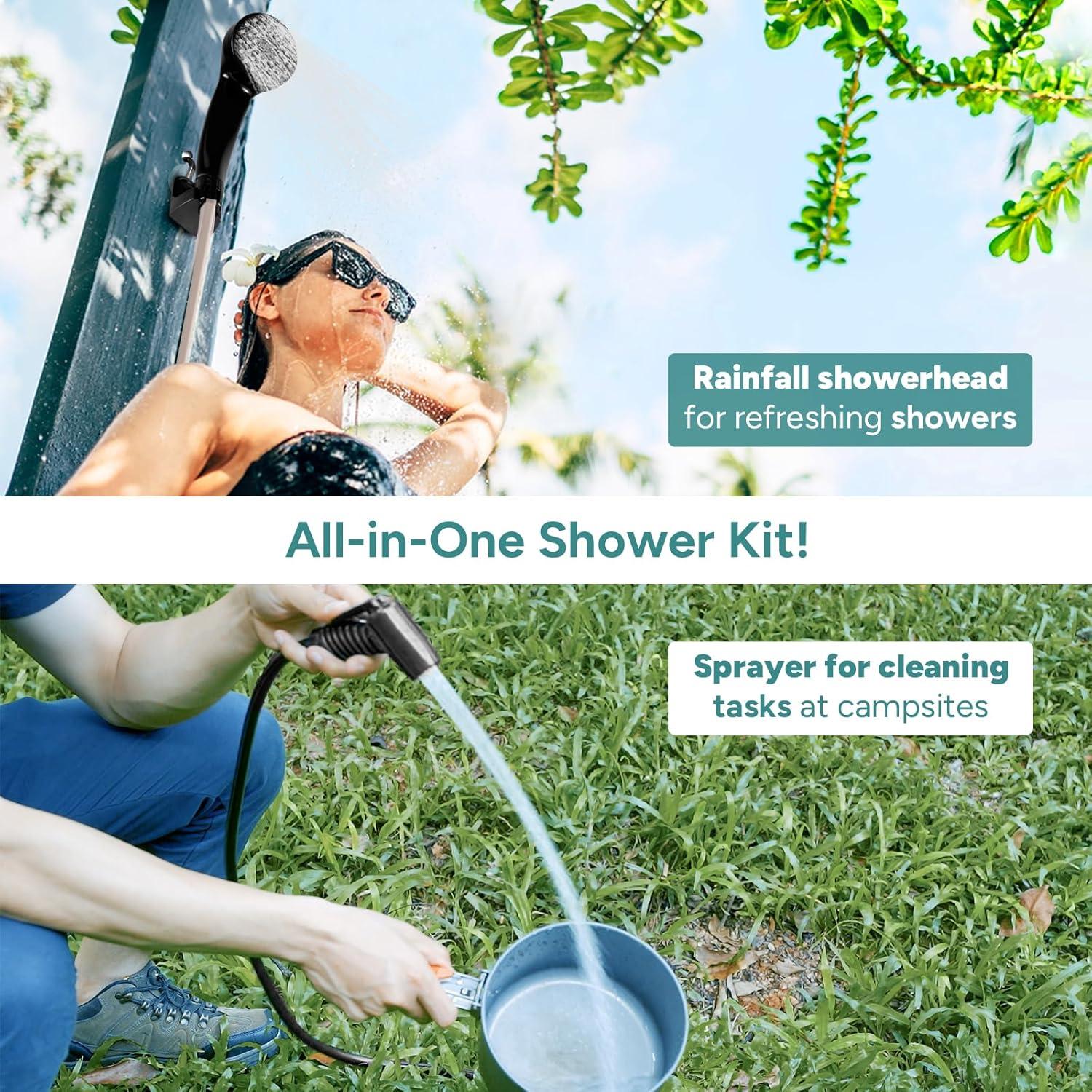 DR.PREPARE 4.5 Gallons Portable Camping Shower - 17L Shower with Pump, USB Rechargeable Battery