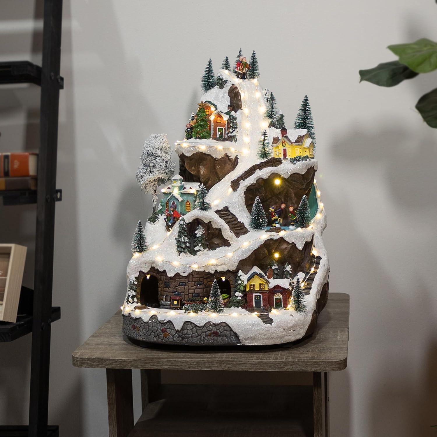 18-Inch Snowy Mountain Village with LED Lights and Music