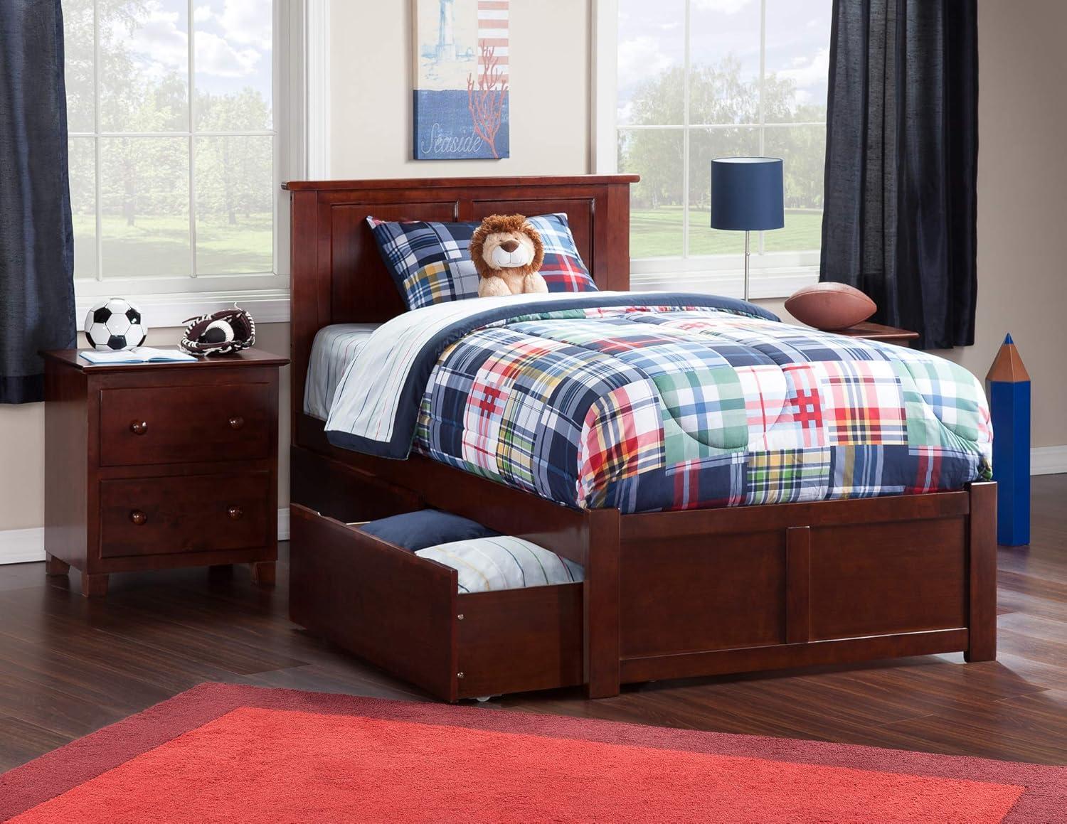 Madison Platform Bed with Flat Panel Foot Board and 2 Urban Bed Drawers in Multiple Colors and Sizes