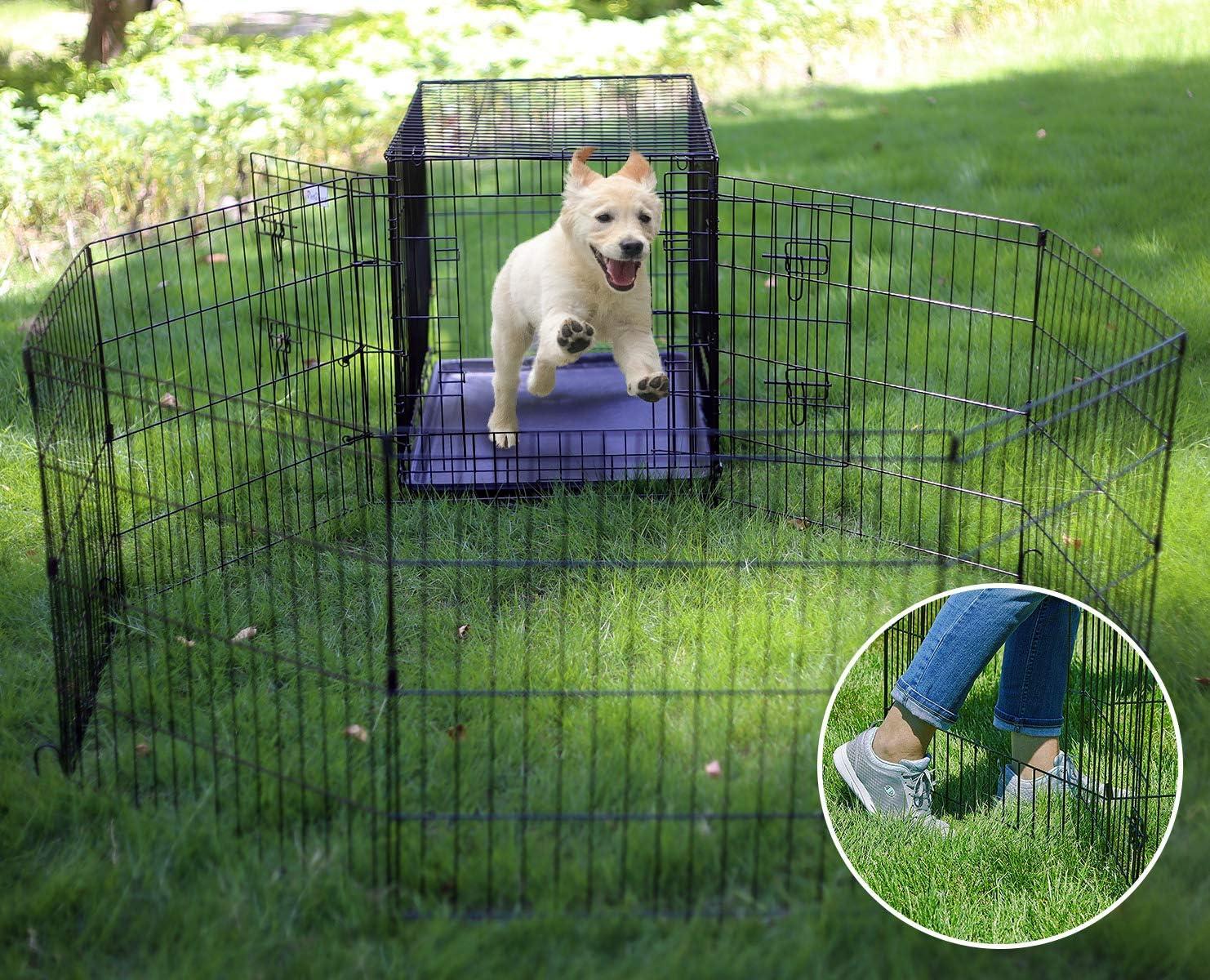 Artmalle Puppy Pet Playpen 8 Panel 24 Inch Indoor Outdoor Metal Portable Folding Animal Exercise Dog Fence Ideal for Pet Animals Dog Cat Rabbit Breed Puppy with Top Cover (Black with Top Cover)