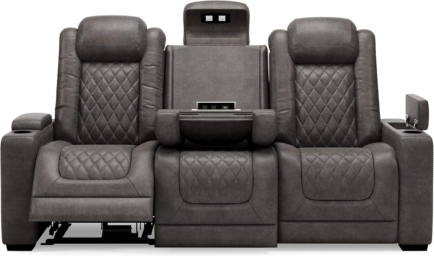 Gray Faux Leather Power Reclining Sofa with Cup Holders