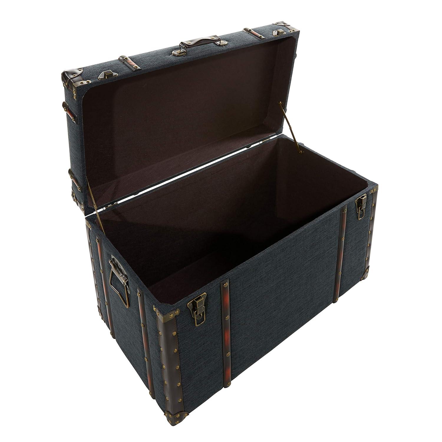 DecMode 24" x 13" Blue Linen Fabric Nesting Upholstered Trunk with Buckle Hinged Top, 3-Pieces