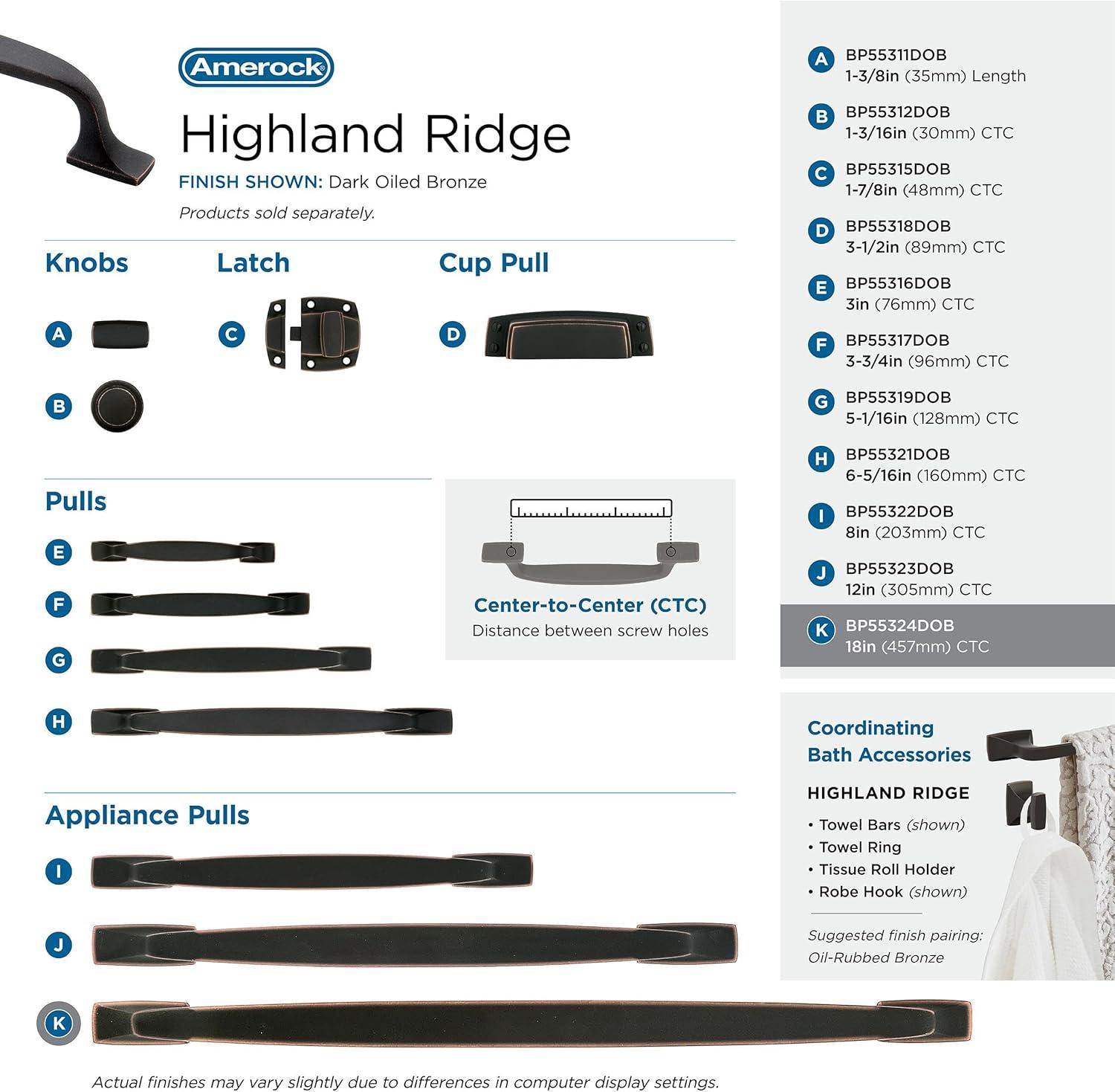 Amerock Highland Ridge 18 inch (457mm) Center-to-Center Dark Oiled Bronze Appliance Pull