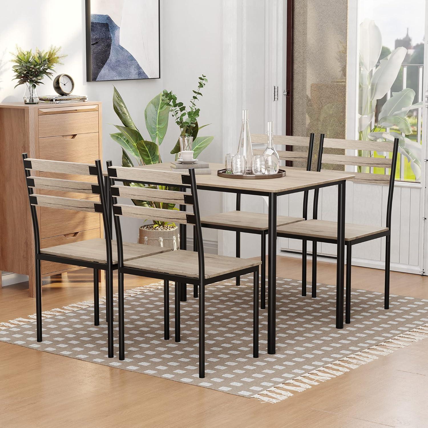 HOMCOM Modern 5-Piece Wooden Counter Dining Kitchen Table Set, 1 Table 4 Chairs Metal Legs, Suitable For Outdoors, gray