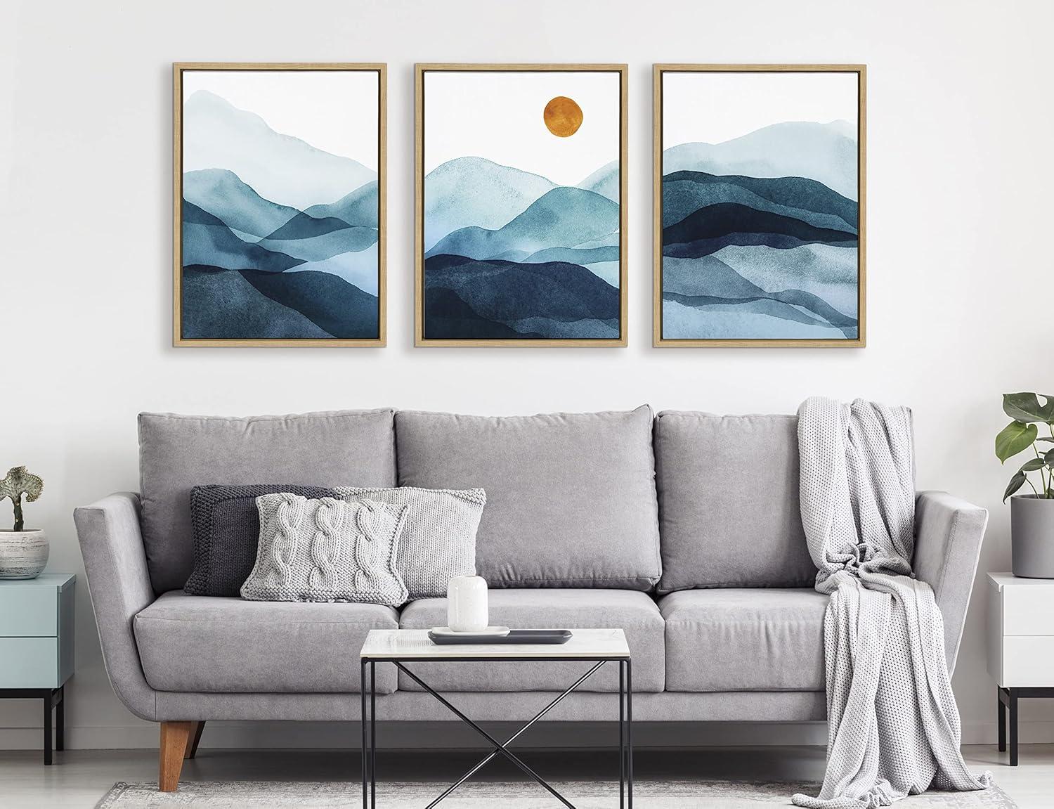 Sylvie Blue Mountain Range 18 in x 24 in Framed Painting Canvas Art Prints, by Kate and Laurel Set of 3