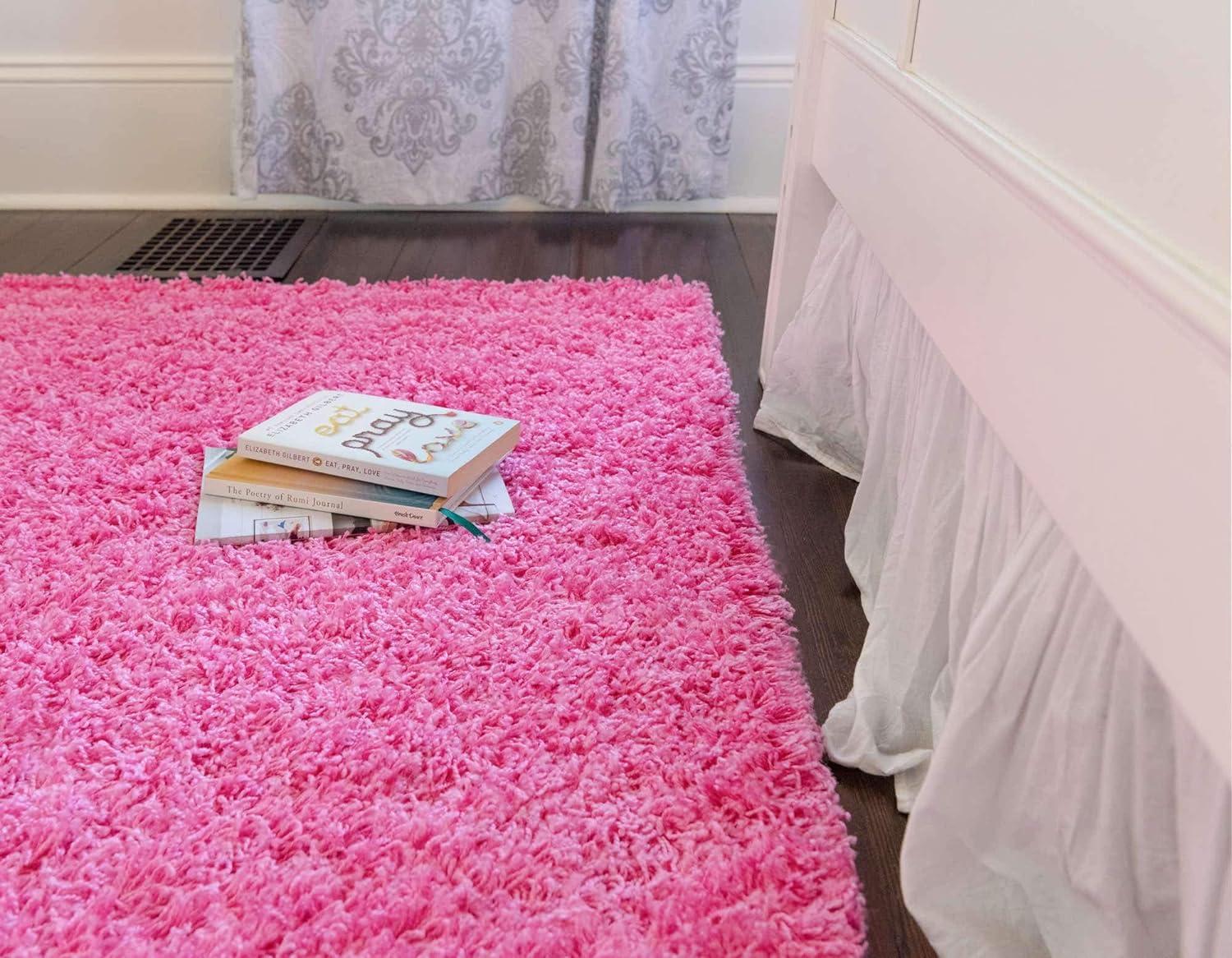 Lush Taffy Pink Shag Area Rug 2' x 3' Rectangular Washable