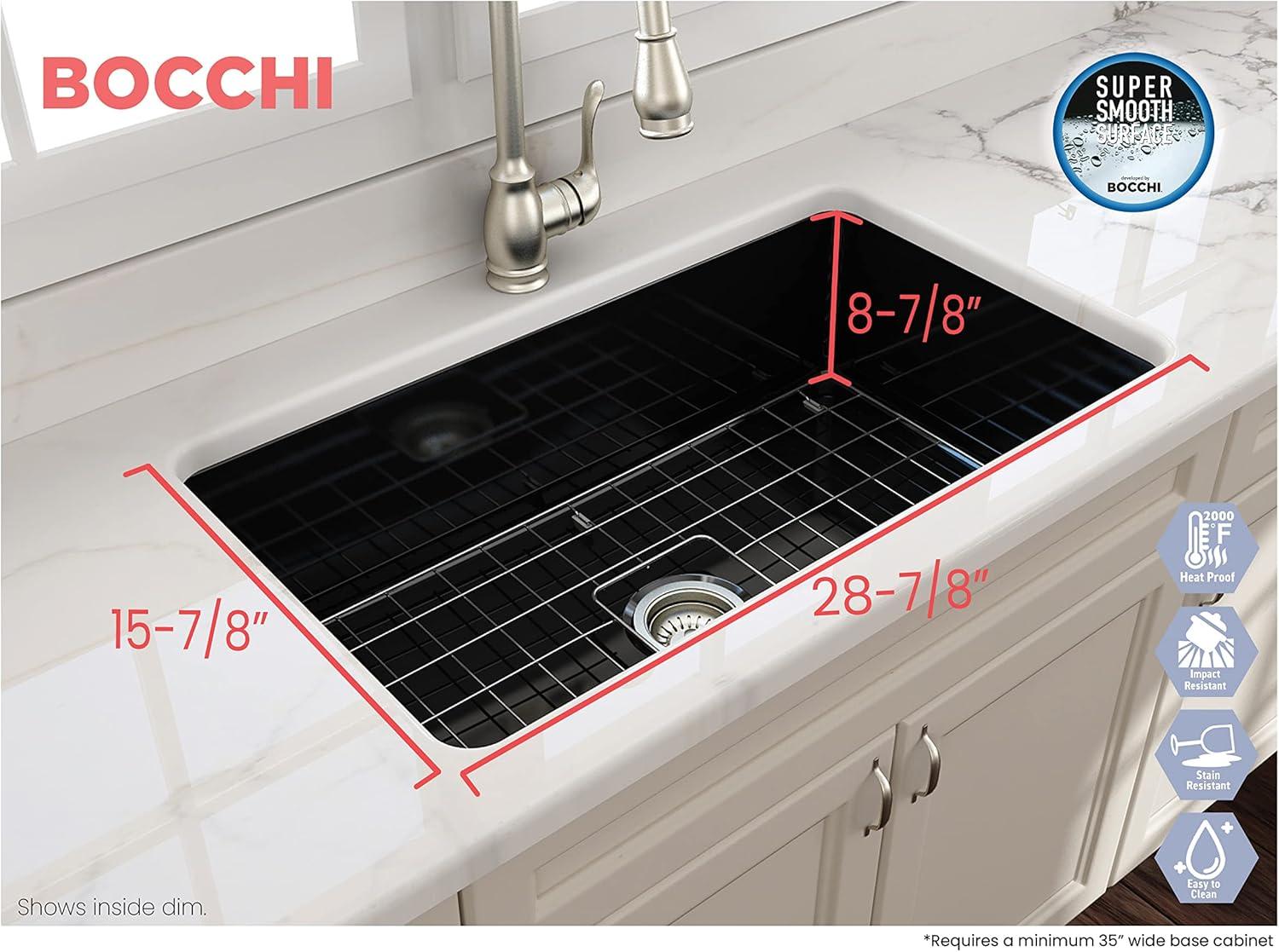 32'' Black Fireclay Farmhouse Drop-In Kitchen Sink