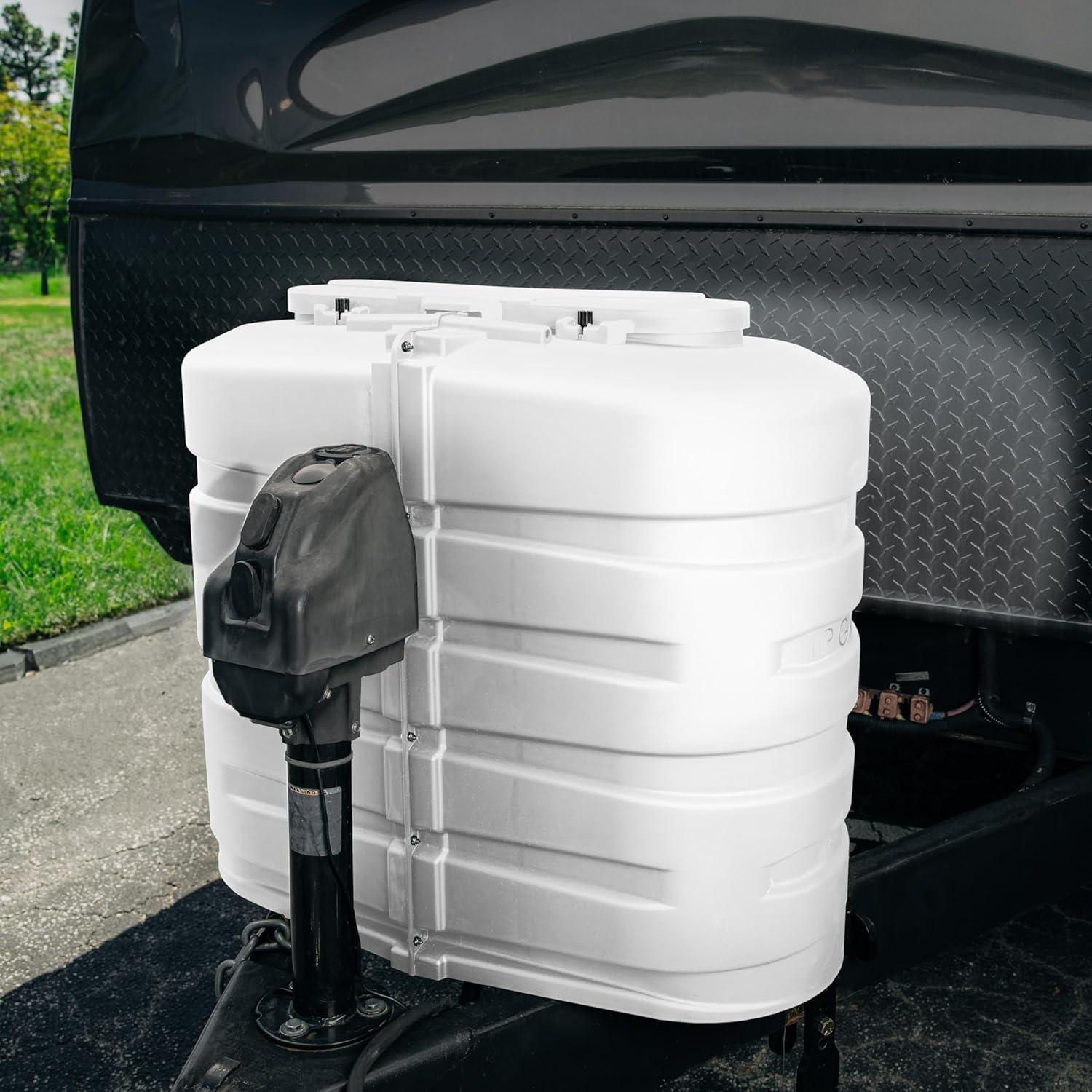 Camco Camper/RV Propane Tank Cover | Features Hinged Top Panel & Custom Molded Design | Fits (2) 30lb Tanks | Protects Propane Tanks during Travel, Camping, RV Storage and Organization | White (50515)