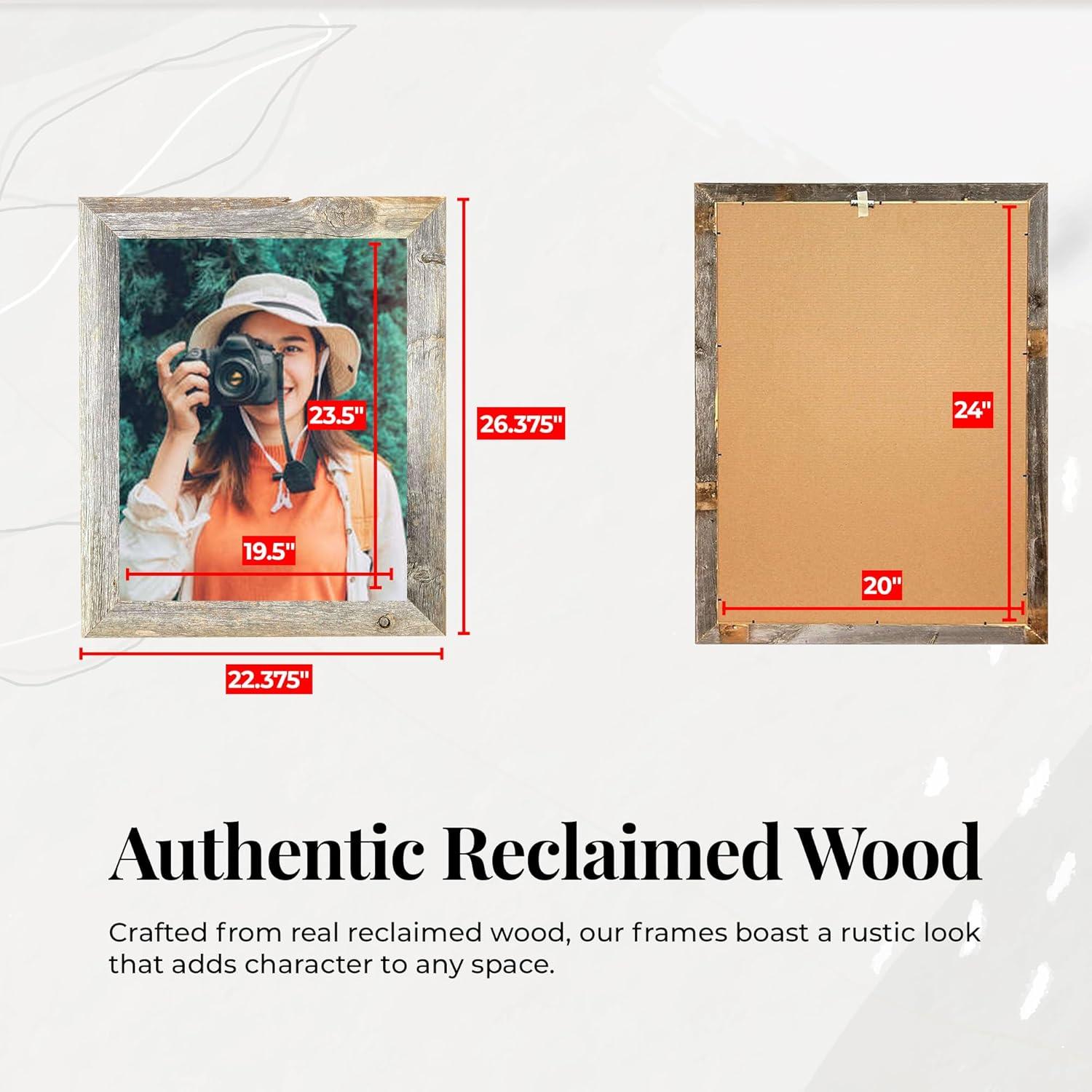 Rustic Farmhouse 20" x 24" Weathered Gray Reclaimed Wood Picture Frame (1.50" Molding)