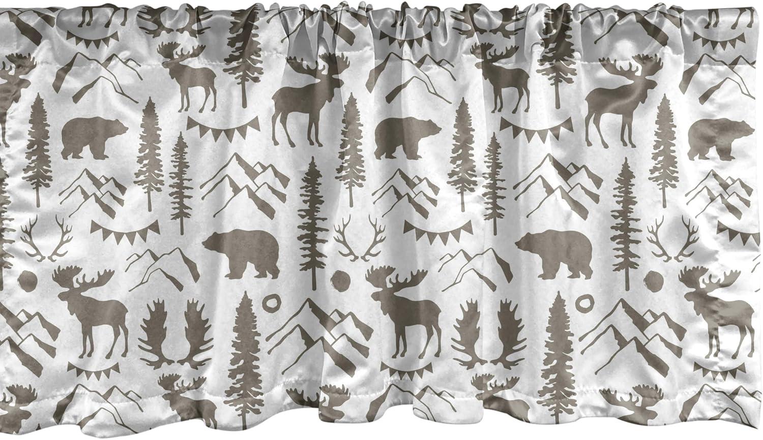 Ambesonne Northwoods Window Valance, Wild Nature Theme, 54" X 12", Taupe and White