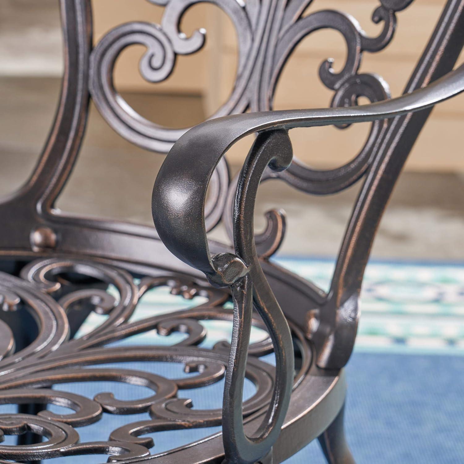 Deka Outdoor Cast Aluminum Dining Chairs, Set of 2, Shiny Copper
