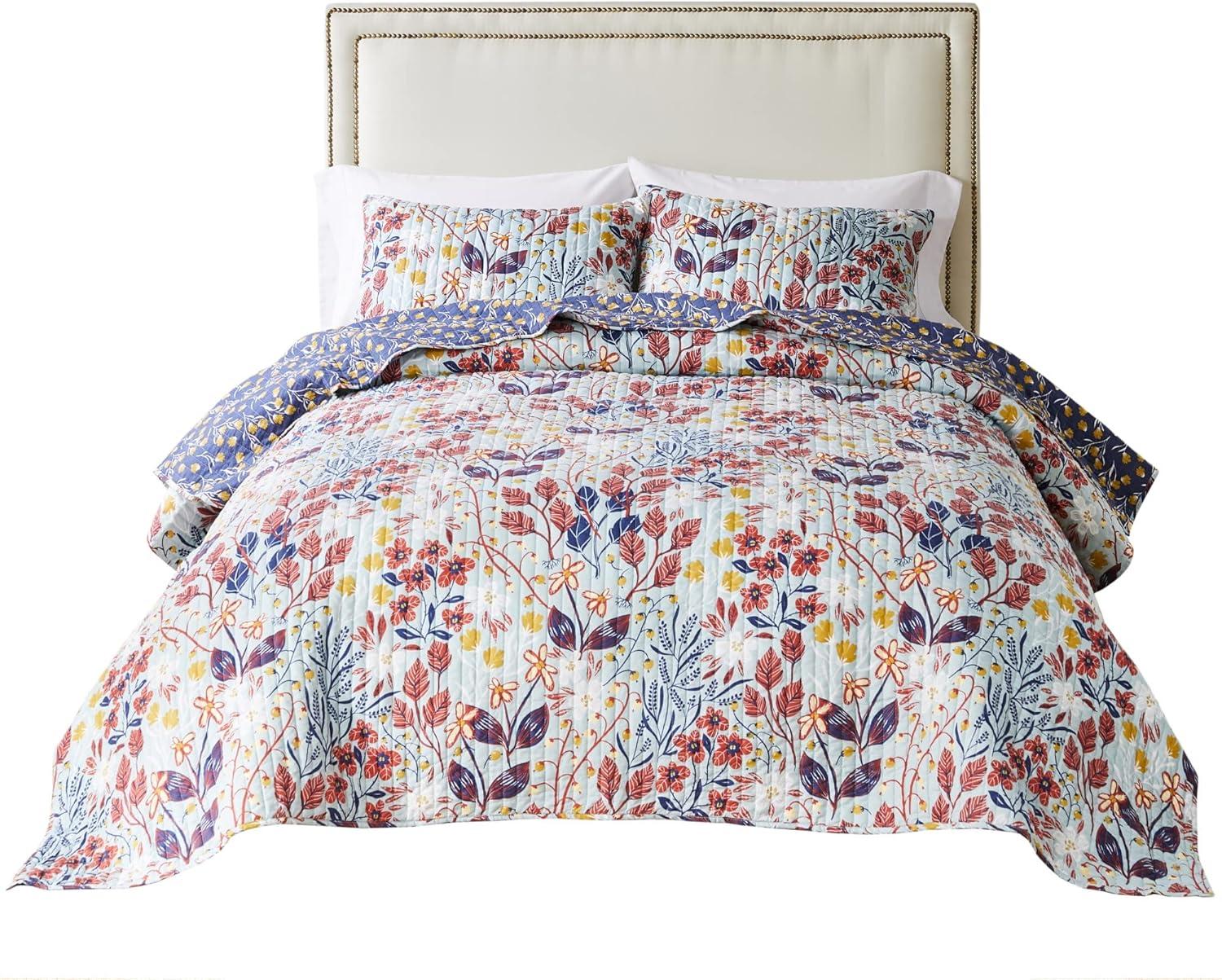 Greenland Home Fashions Perry Quilt Set Assorted Blues/Red