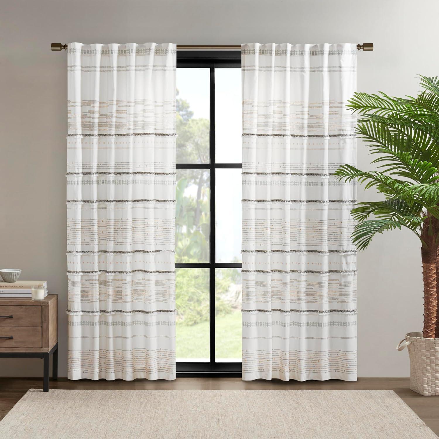 INK+IVY Nea 100% Cotton Printed Single Curtain Panel with Tassel Trim and Lining