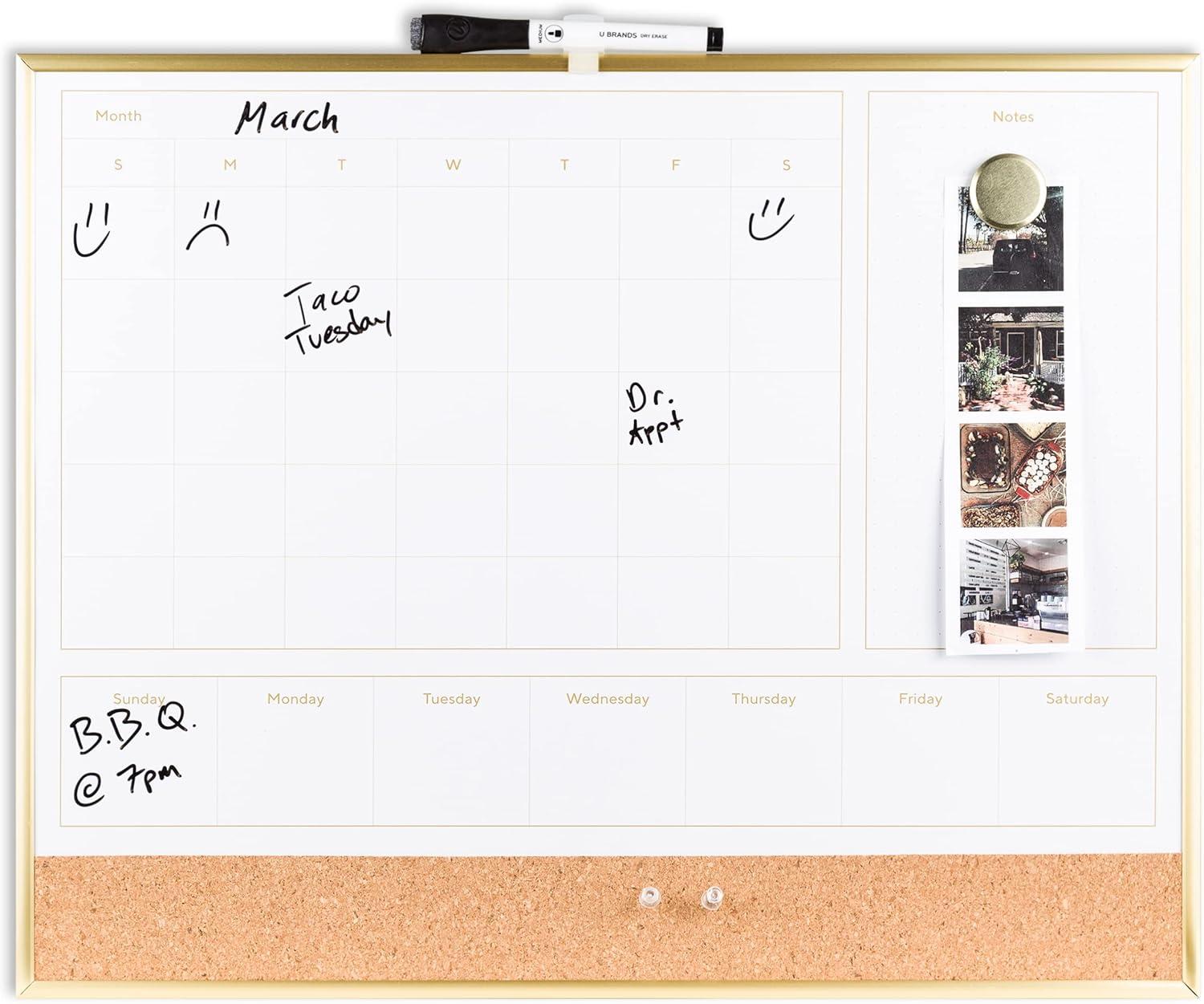 U BRANDS Dry Erase 2-in-1 Magnetic Whiteboard with Gold Frame