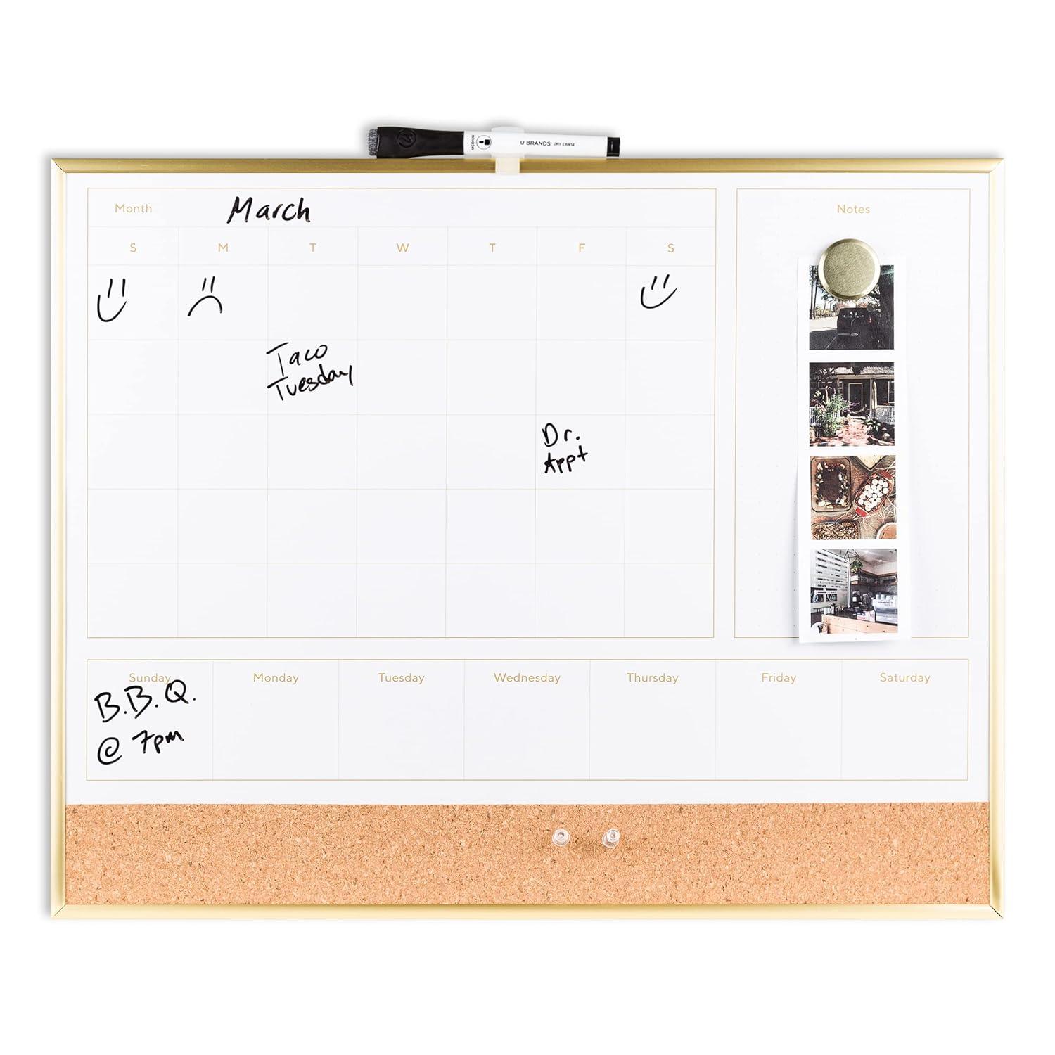 U BRANDS Dry Erase 2-in-1 Magnetic Whiteboard with Gold Frame