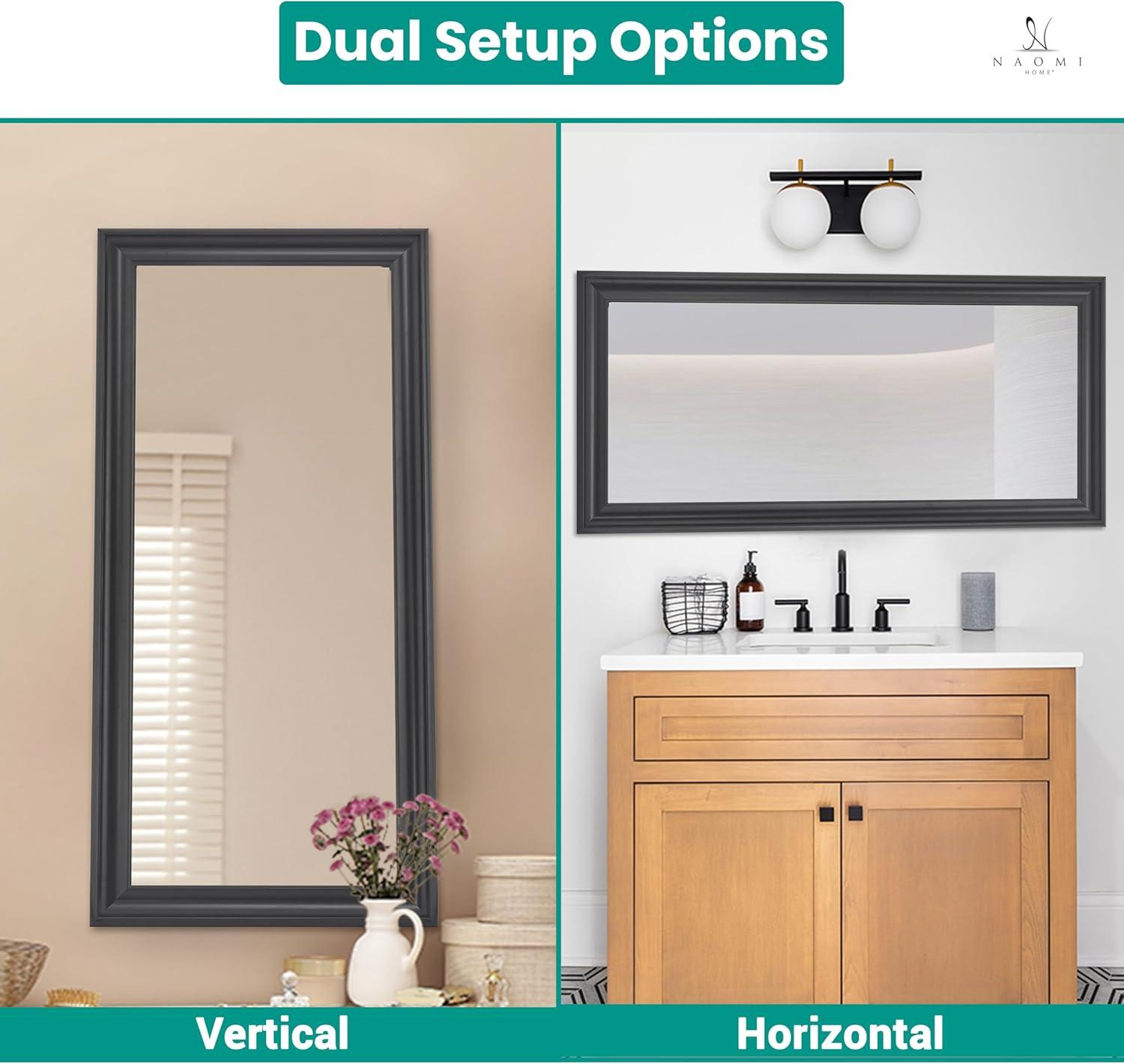 Full length Mirror, Wall Mirror, 65"LX31"W Full Body Mirror, Framed Floor Mirror with Faux Wood Frame, Large Mirror, Leaning Mirror, Standing Mirror for Living Room by Naomi Home - Black