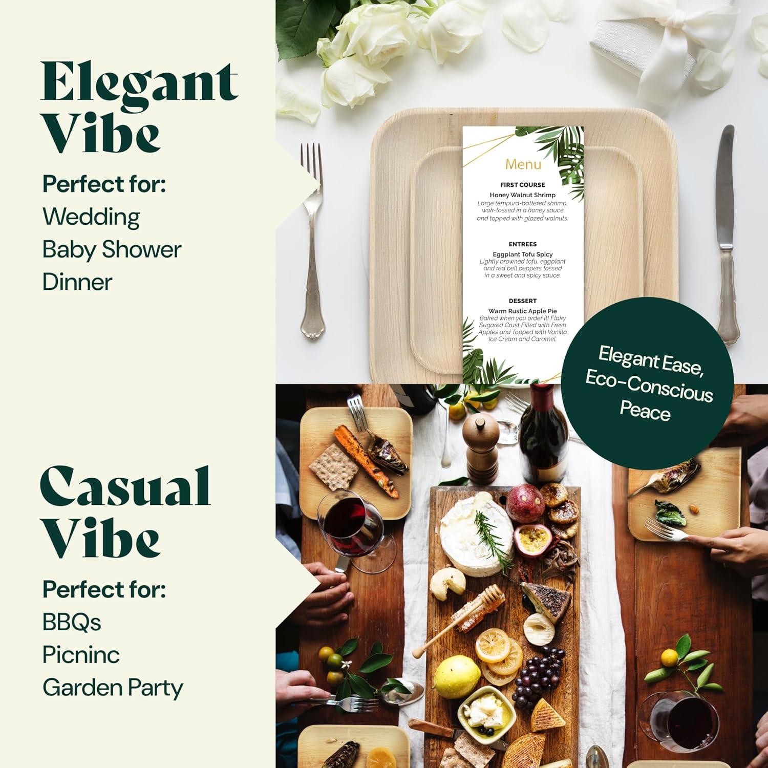 Chic Leaf Disposable Palm Leaf Trays, 17" x 12", 10 Pack, Compostable, Eco-Friendly Platters Charcuterie Board