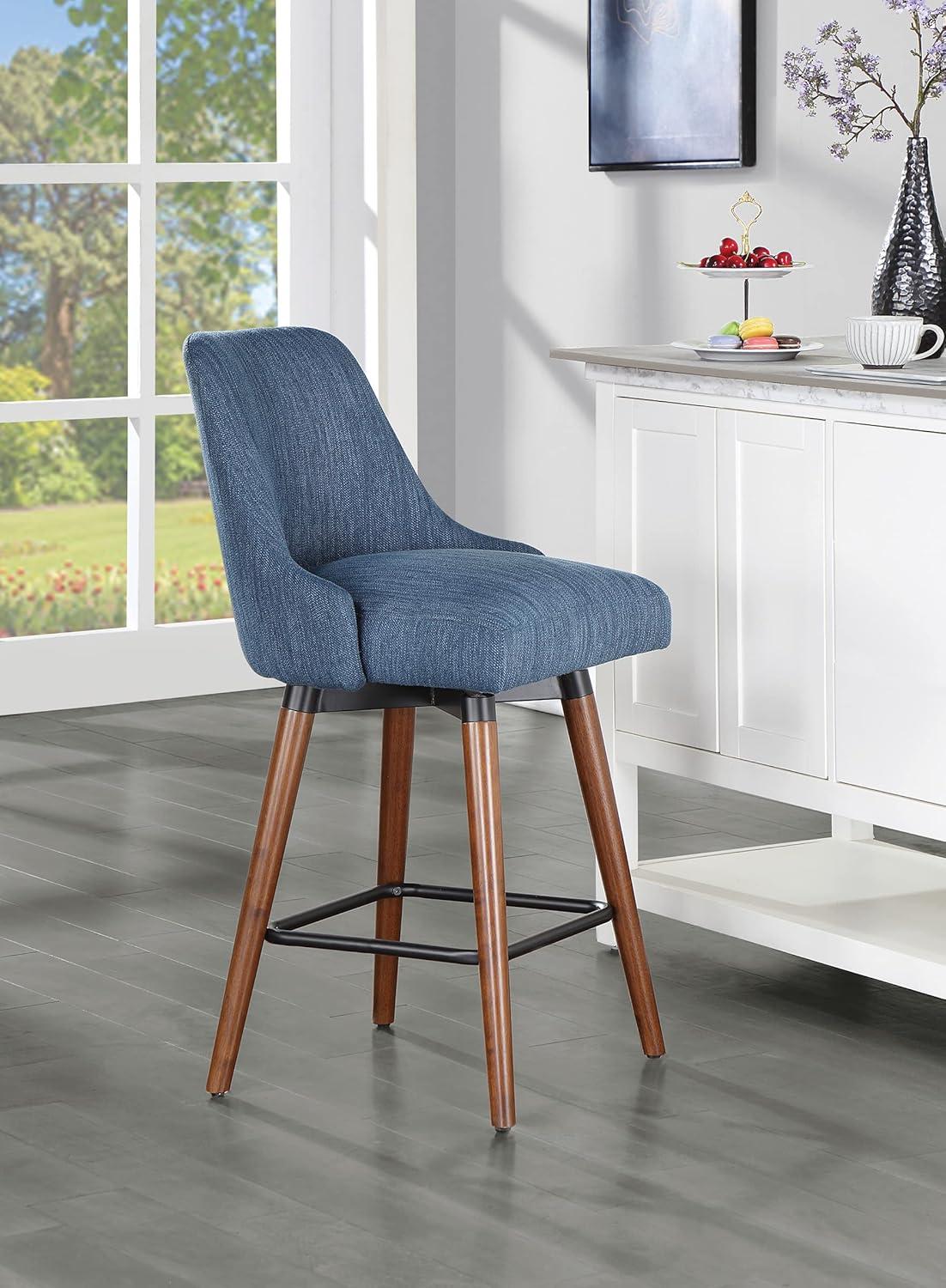 Bagford 26" Swivel Counter Stool with Medium Espresso Legs in Navy Fabric