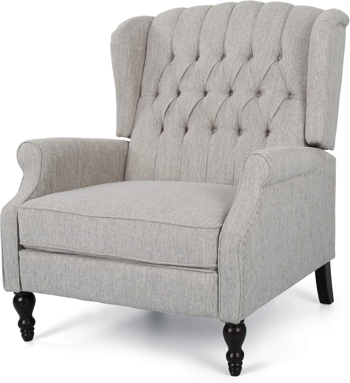 Apaloosa Oversized Wingback Press-Back Recliner Light Gray - Christopher Knight Home: Tufted, Nailhead Trim, Wood Legs