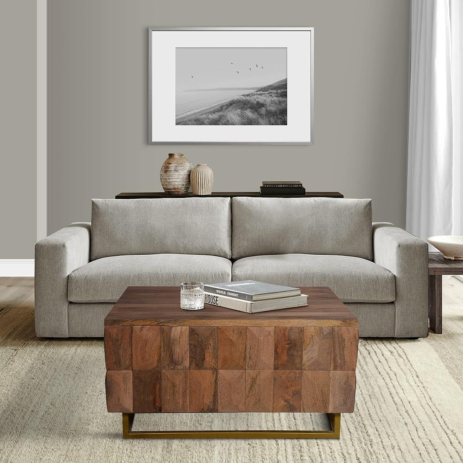 The Urban Port 33" Lift Top Storage Trunk Coffee Table Square Mango Wood Natural Brown