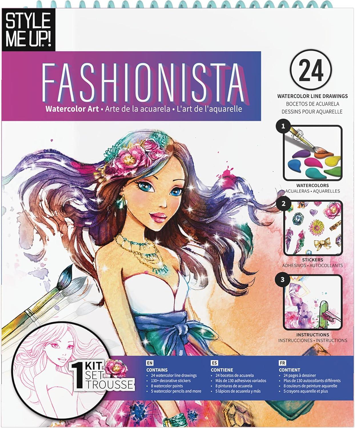 Style Me Up: Fashionista, Watercolor Painting Kit, Includes 24 Templates, Detailed Booklet Teaches Kids Basics of Watercolor Painting, For Ages 8 and up