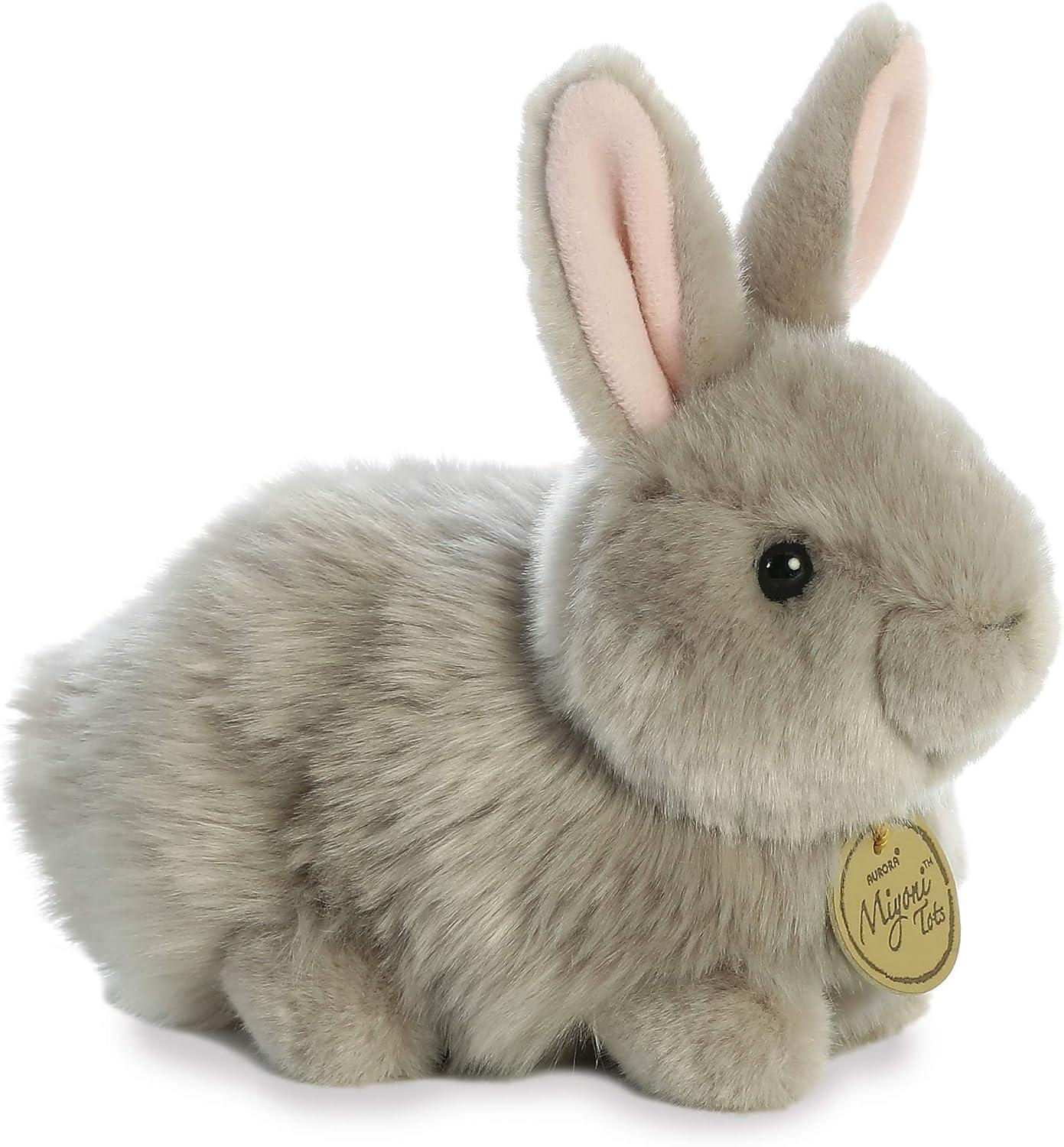Aurora Small Angora Bunny Miyoni Realistic Stuffed Animal Grey 7.5"