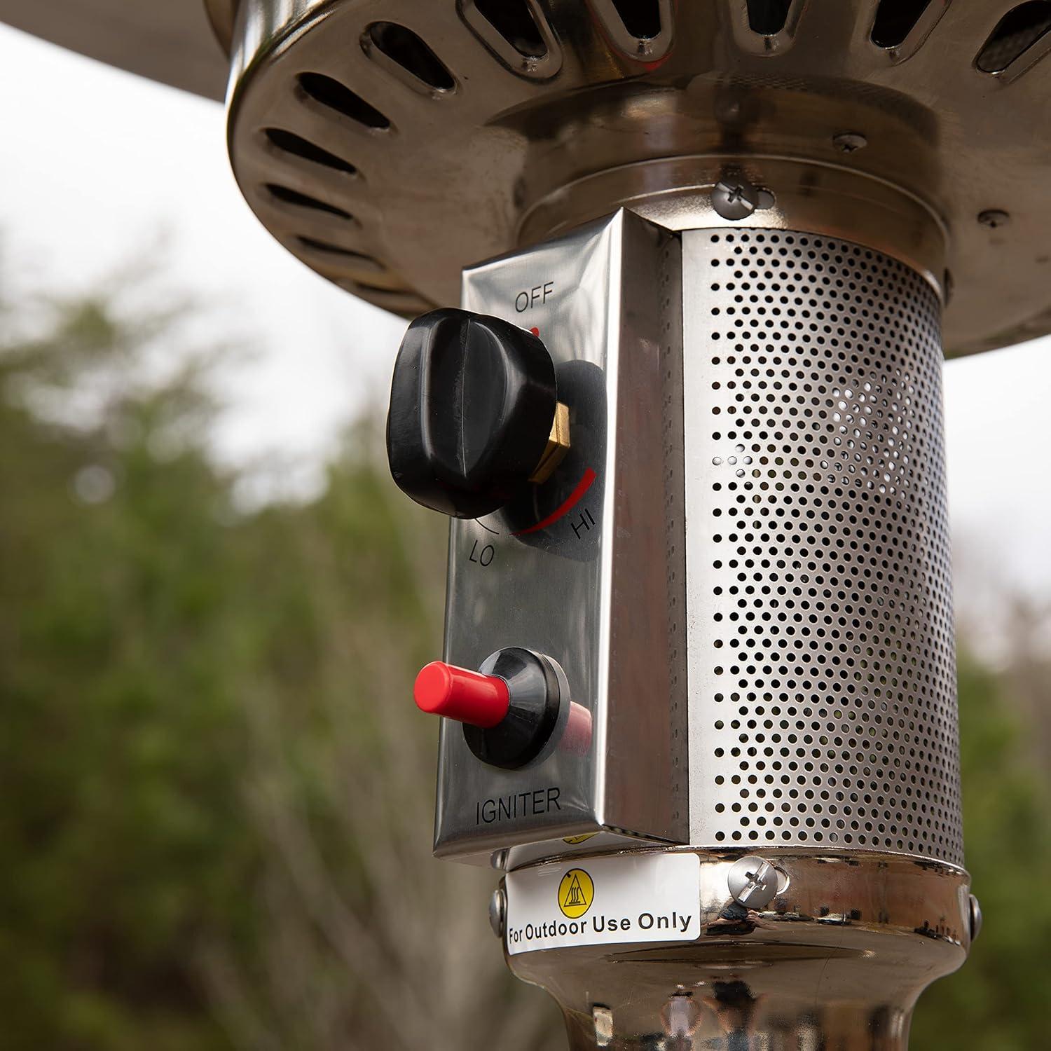 Flash Furniture Patio Outdoor Heating-Silver Stainless Steel 40,000 BTU Propane Heater with Wheels for Commercial & Residential Use-7.5 Feet Tall