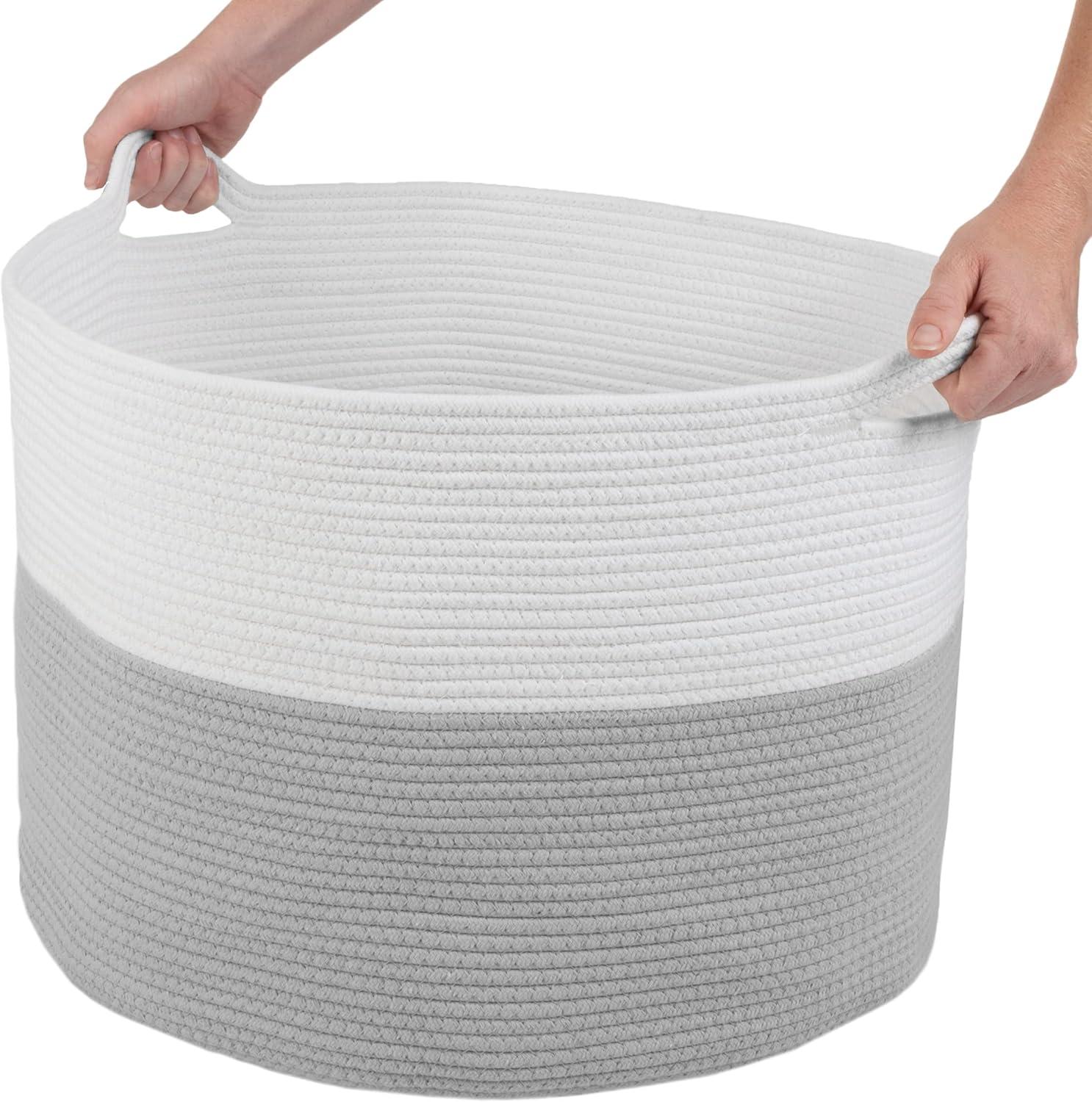 Home-Complete Extra-Large Woven Rope Basket, Gray