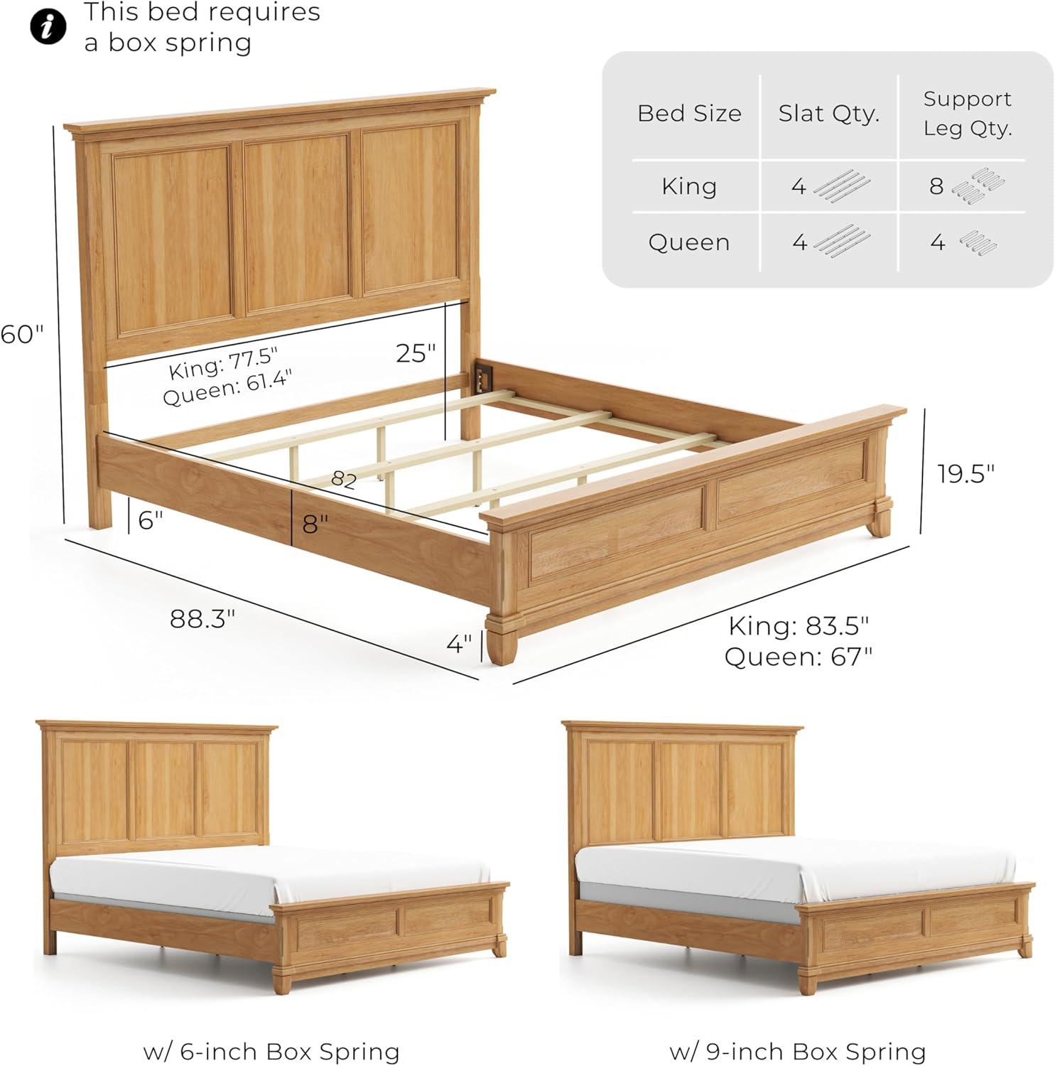 Furniture of America Stratford Solid Wood Queen Panel Bed, Natural Oak