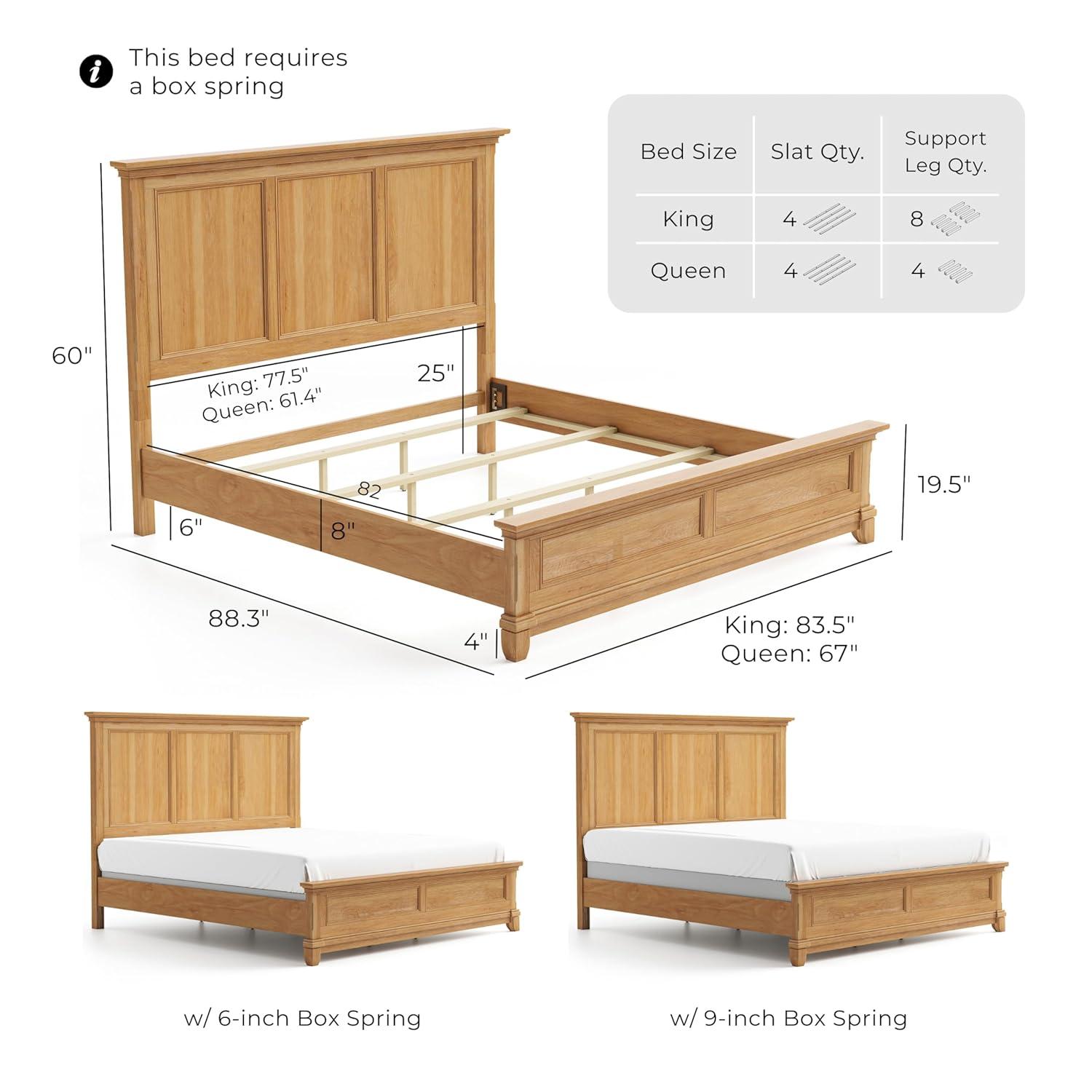 Furniture of America Stratford Solid Wood Queen Panel Bed, Natural Oak