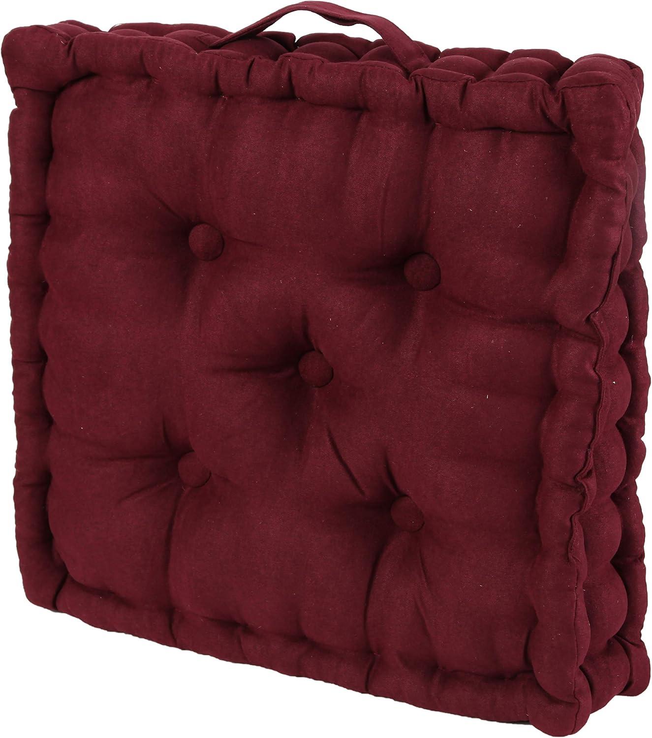 Collections Etc Tufted Padded Boosted Cushion and Support - Plush Seating for Chair with Carrying Handle, Burgundy