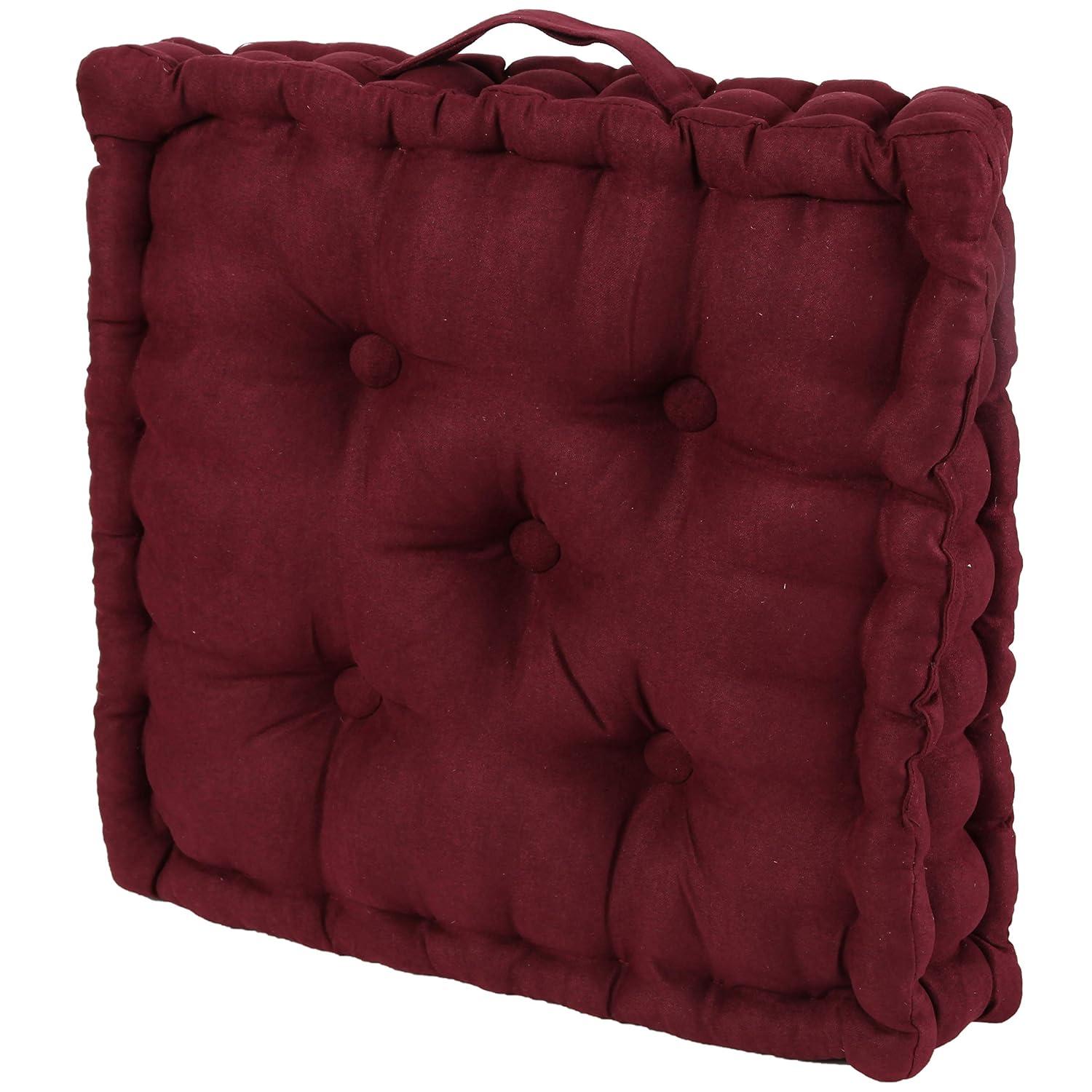 Collections Etc Tufted Padded Boosted Cushion and Support - Plush Seating for Chair with Carrying Handle, Burgundy