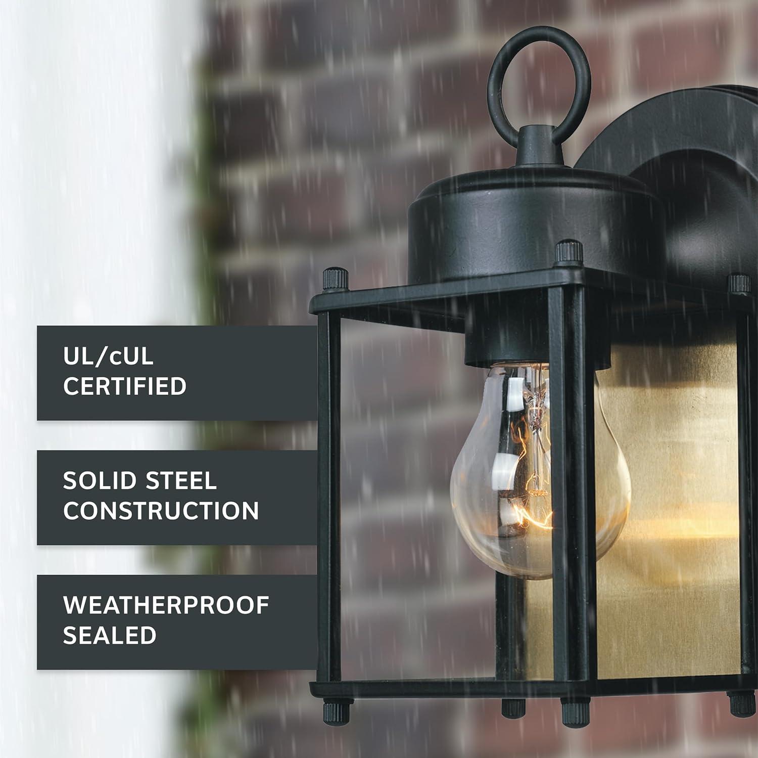 Preston Black 1-Light Outdoor Line Voltage Hardwired Porch Light Wall Sconce with No Bulb Included