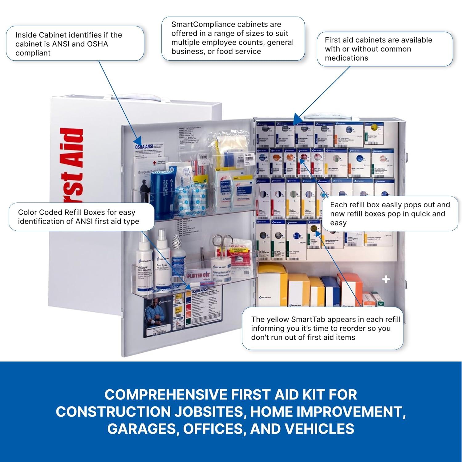 First Aid Only XL SmartCompliance General Business First Aid Cabinet without Medications, Metal, White
