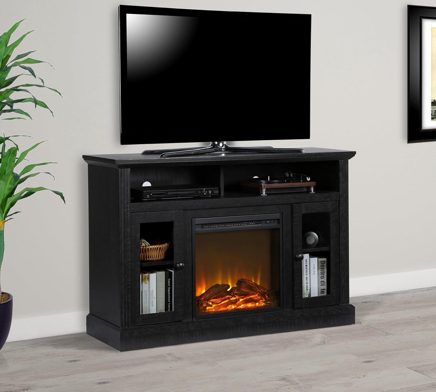 Ameriwood Home Chicago Electric Fireplace Space Heater TV Console for TVs up to a 50", Black Oak