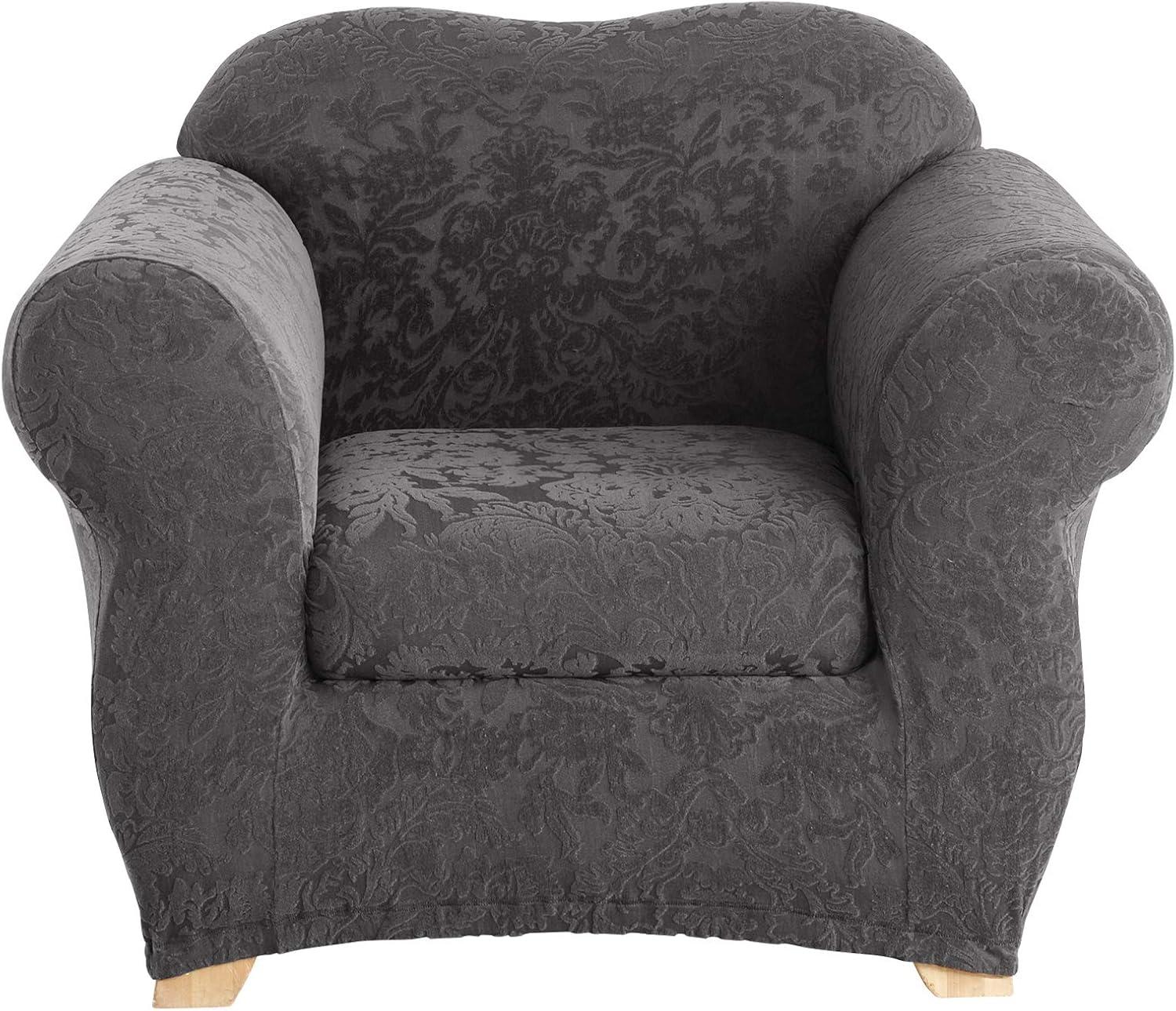 Stretch Jacquard Damask Box Cushion Armchair Slipcover