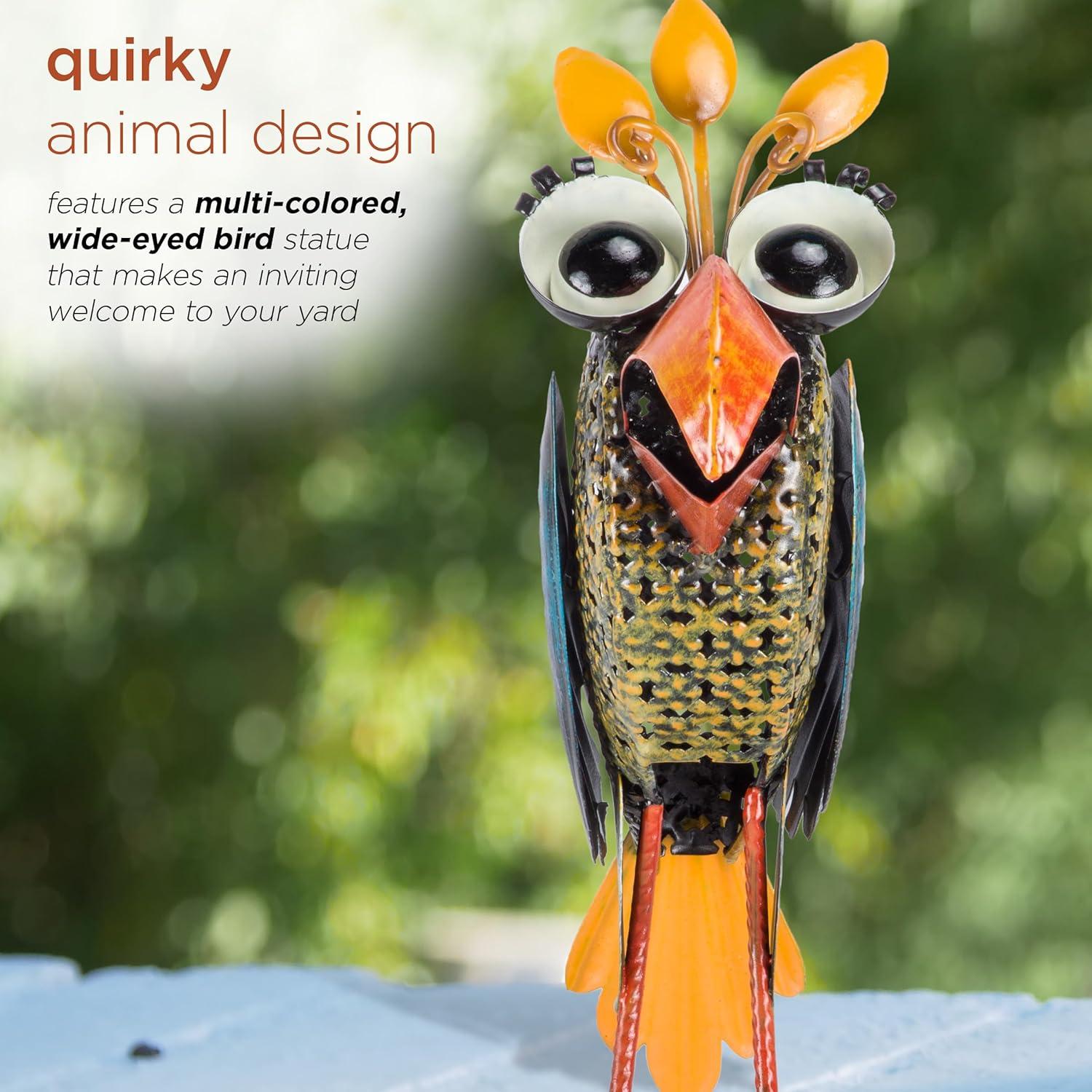 Quirky Multi-Color Metal Wide-Eyed Bird Lawn Decoration