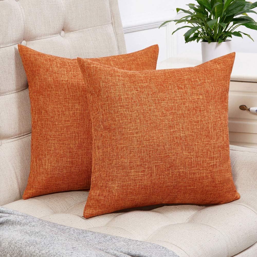 Burnt Orange Linen Rustic 18" Square Throw Pillow Covers Set of 2