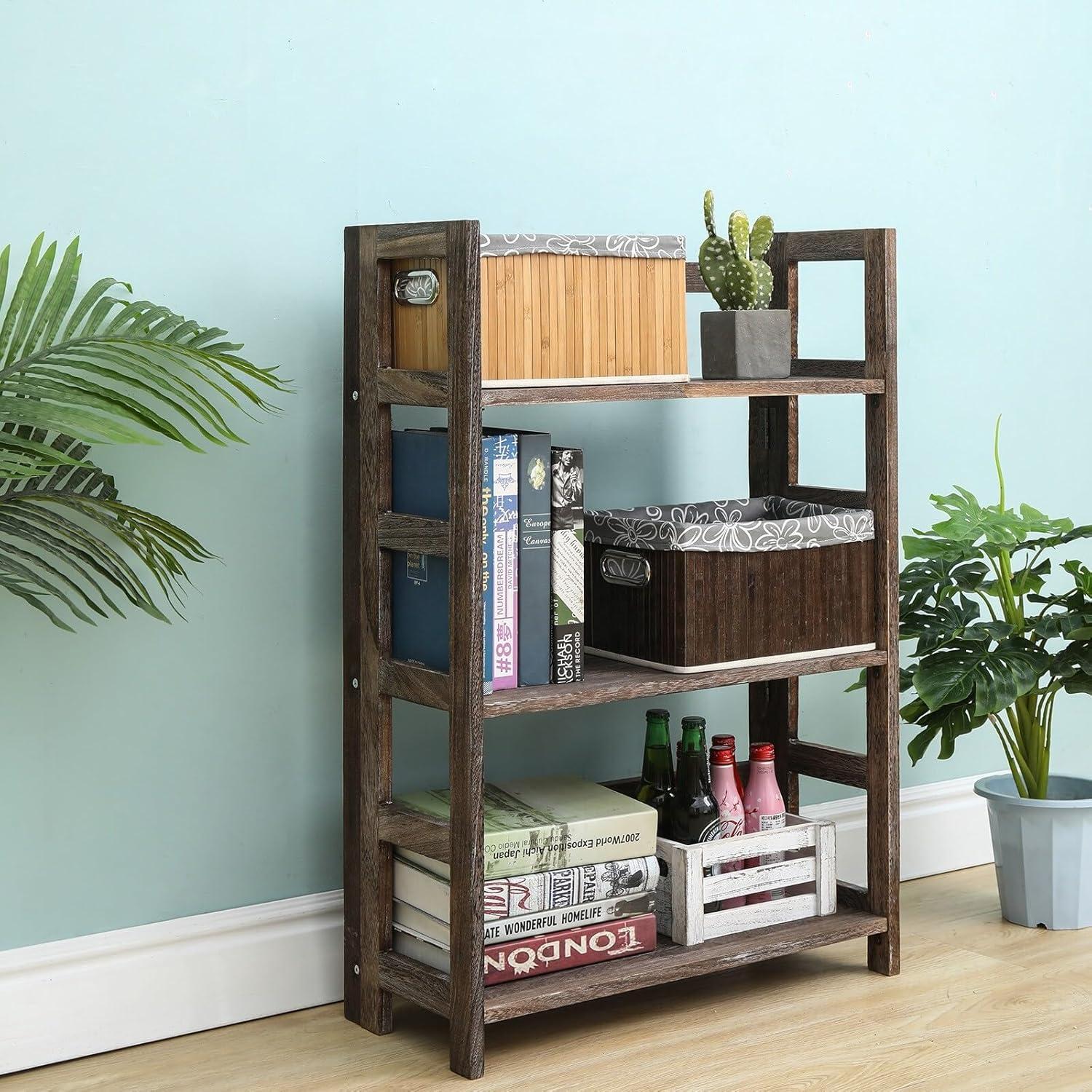 Walnut 48" Freestanding 4-Tier Folding Bookshelf