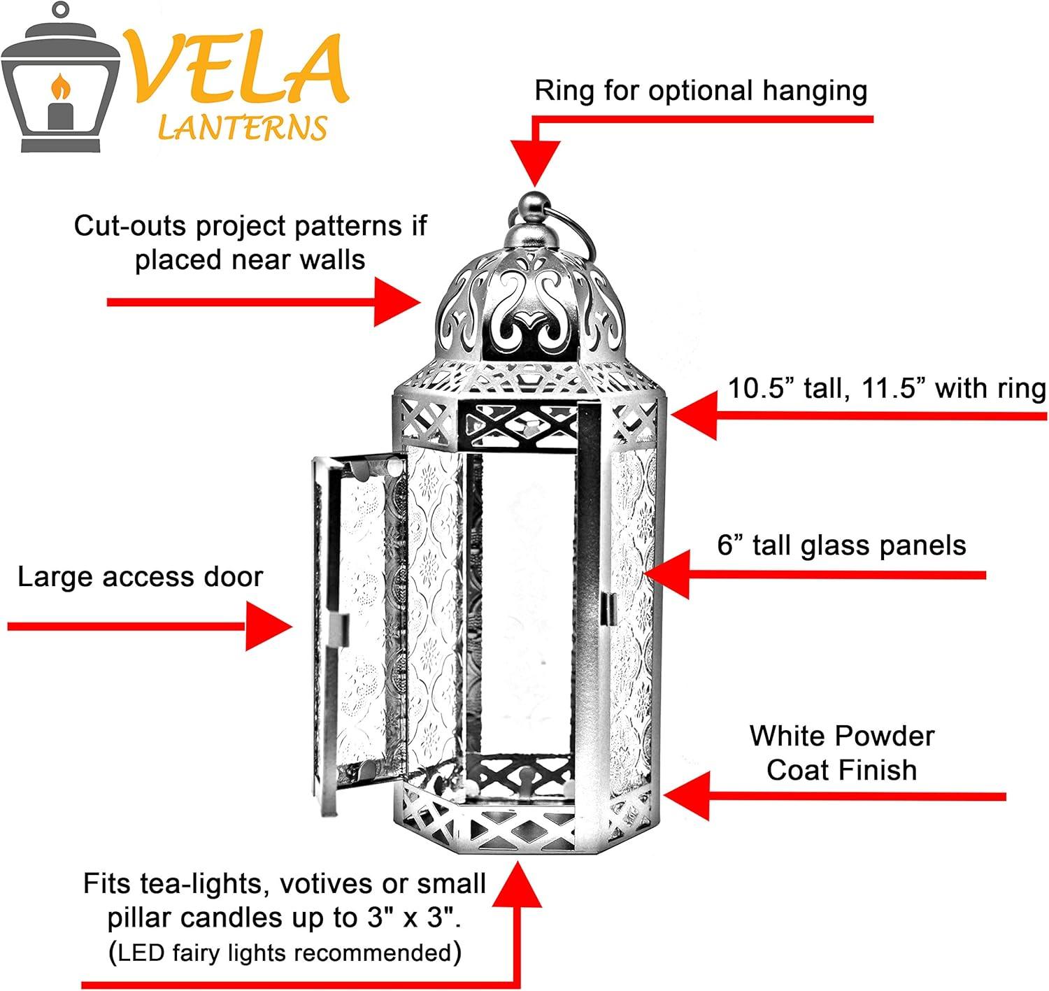 White Moroccan Medium Iron and Glass Candle Lantern