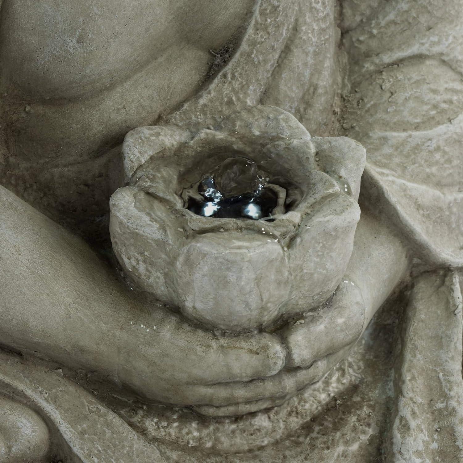 Zen Buddha Gray Resin Outdoor Fountain with LED Light