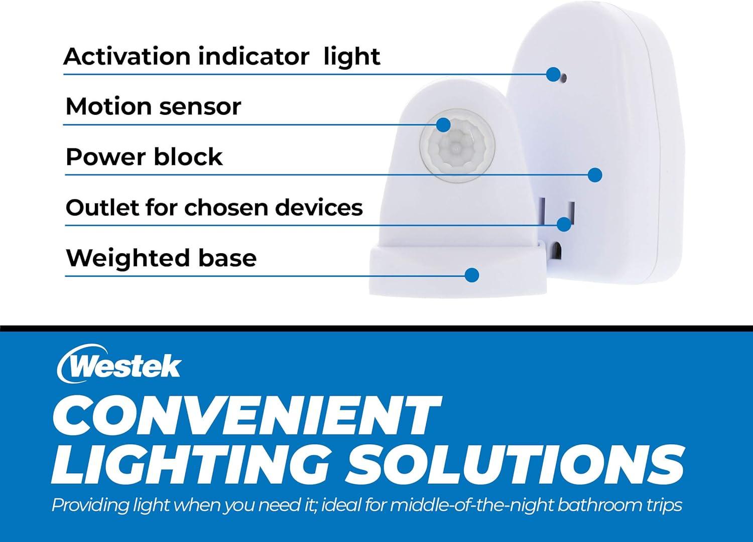 Westek MLC12BC-4 Indoor Plug-in Corded Motion Activated Light Control, 1 Count Pack of 1, White