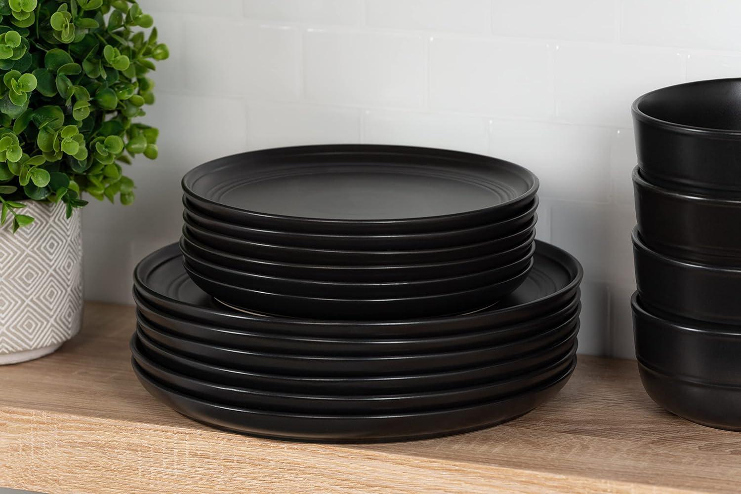 Matte Black Ceramic 10.5" Dinner Plates, Set of 6