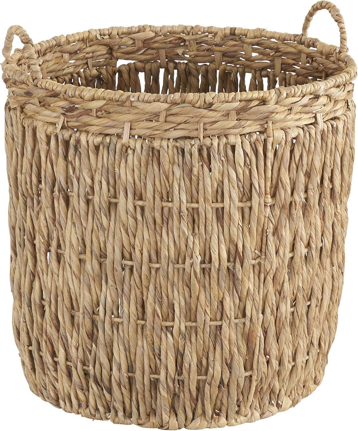 Tall Wicker Floor Basket, Woven Decorative Basket with Handles, Handmade, Great for Laundry and Storage, Natural