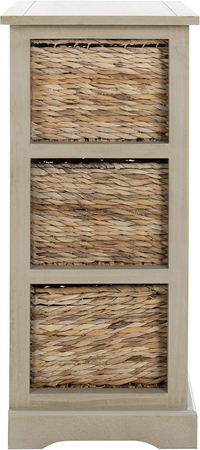 Halle 3 Wicker Basket Storage Side Table - Vintage Grey - Safavieh.