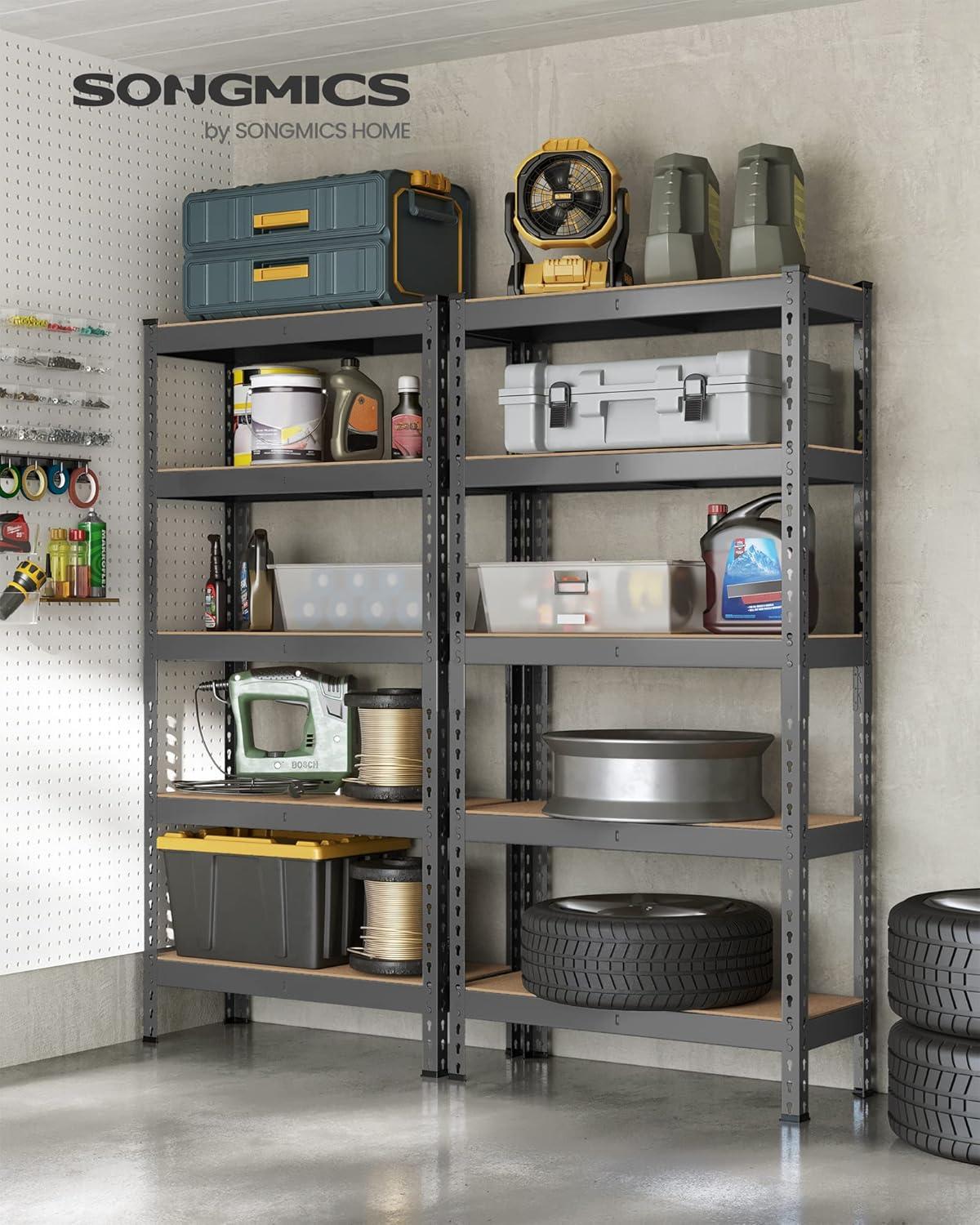 SONGMICS 5-Tier Storage Shelves Metal Garage Storage Boltless Assembly Adjustable Shelving Unit 11.8 x 29.5 x 59.1 Inches Load 1929 lb for Shed Warehouse Basement Kitchen Gray