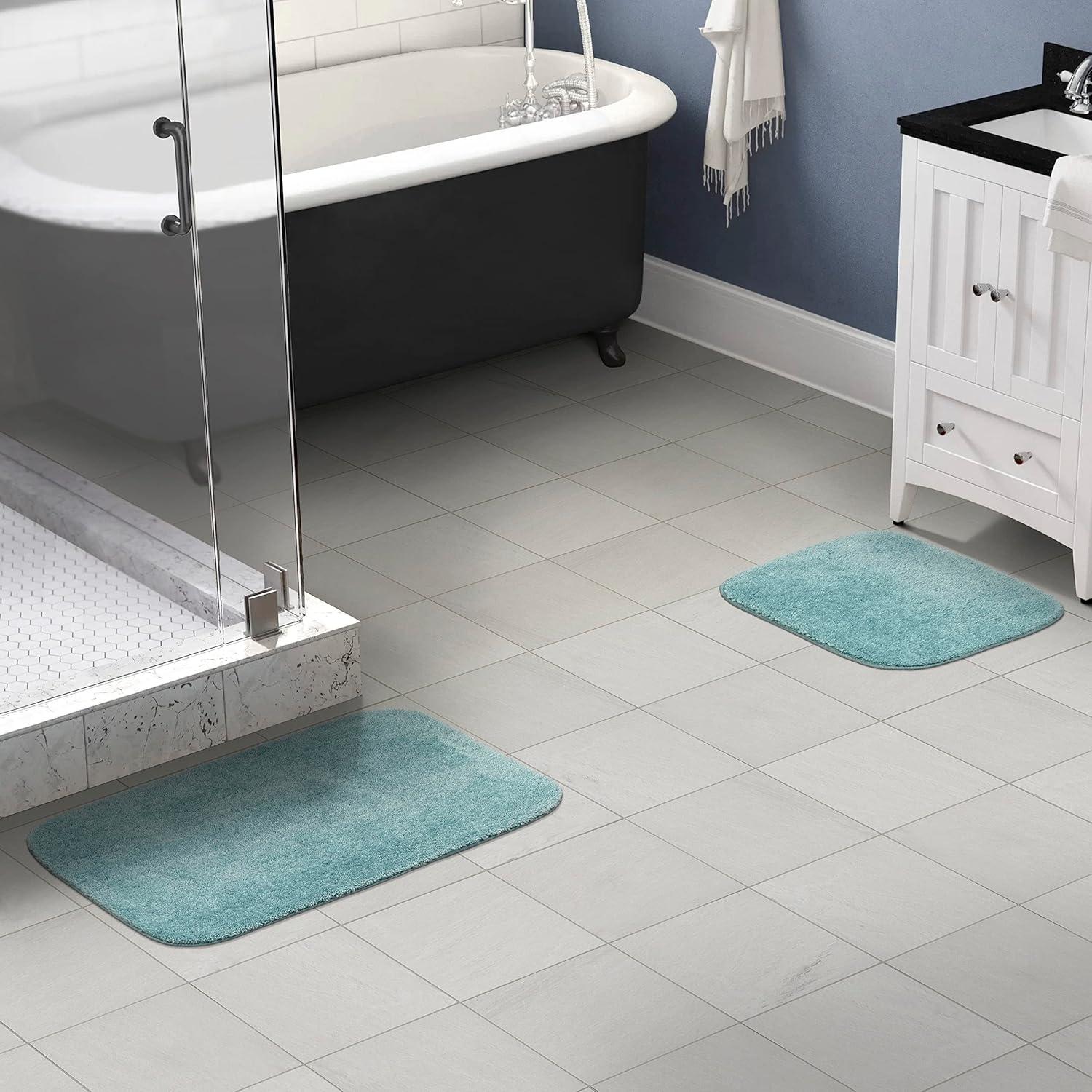 Garland Rug Traditional Washable Bath Rug Set, 2 Piece Set (17"x24" Bath Rug, & 21"x34" Bath Rug) Sea Foam