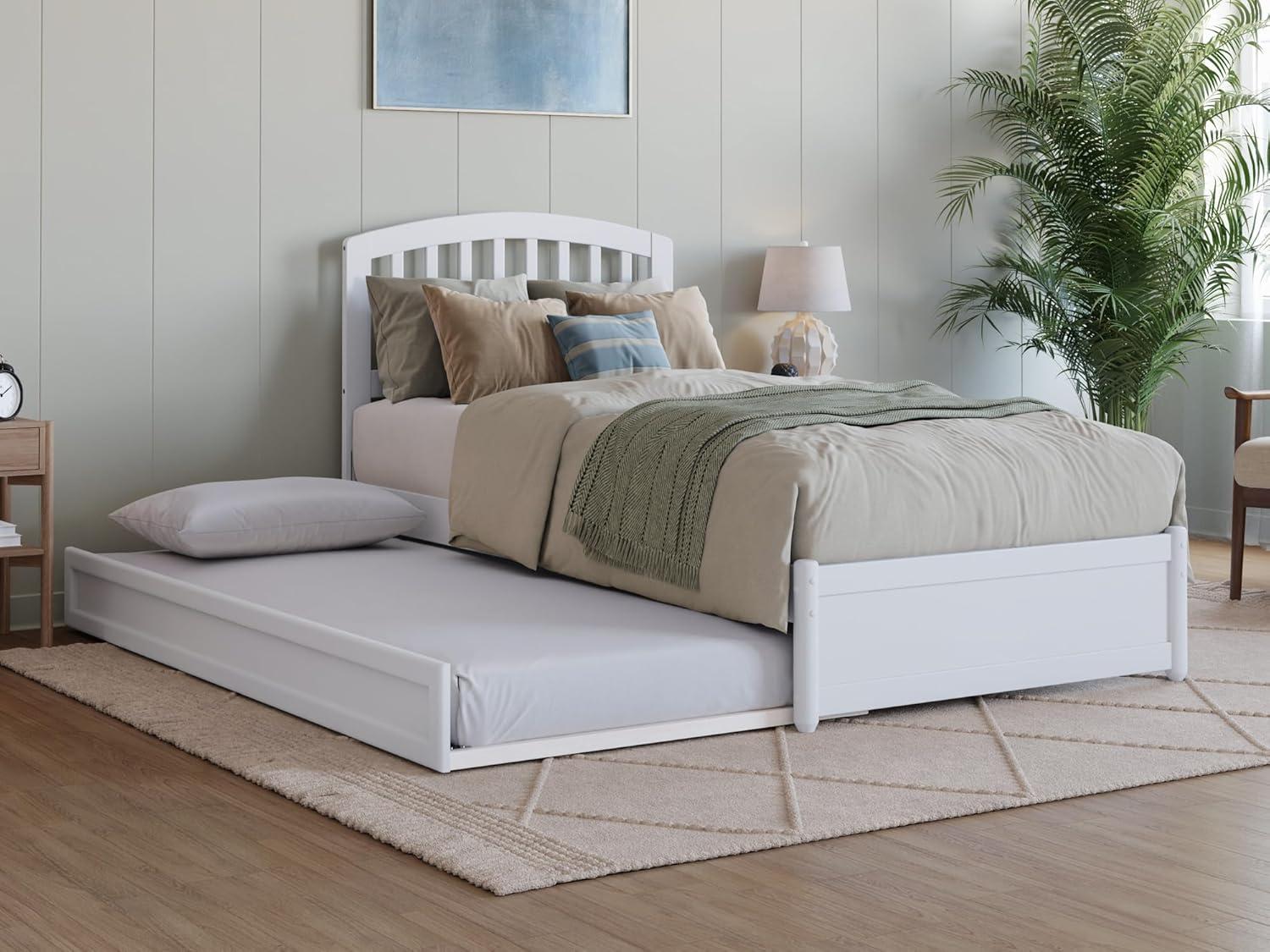 Lucia Twin XL Wood Platform Bed with Panel Footboard & Twin XL Trundle in White