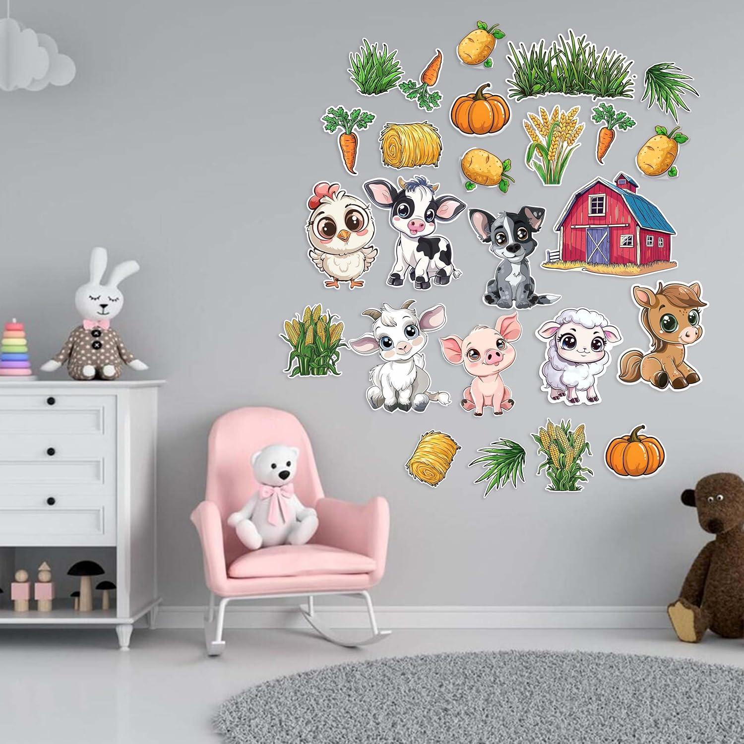 Farm Animal Stickers for Walls - Hi-Res Vinyl Animal Wall Decals for Nursery & Classroom - Animal Stickers for Kids Room Wall Decor - Easy Application Adhesive Decals